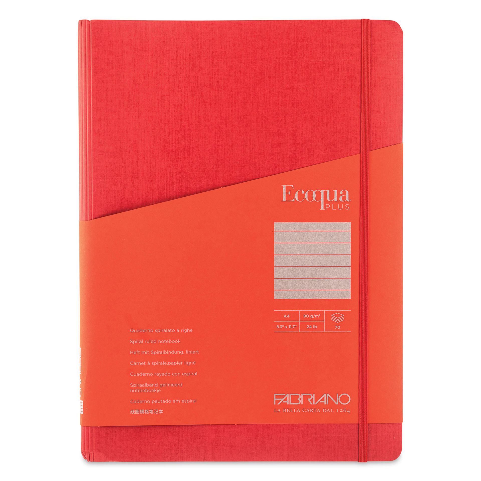 Fabriano Ecoqua Plus Hidden Spiral-Bound Notebook - Red, 11-7/10" x 8-1/4", Ruled, front cover
