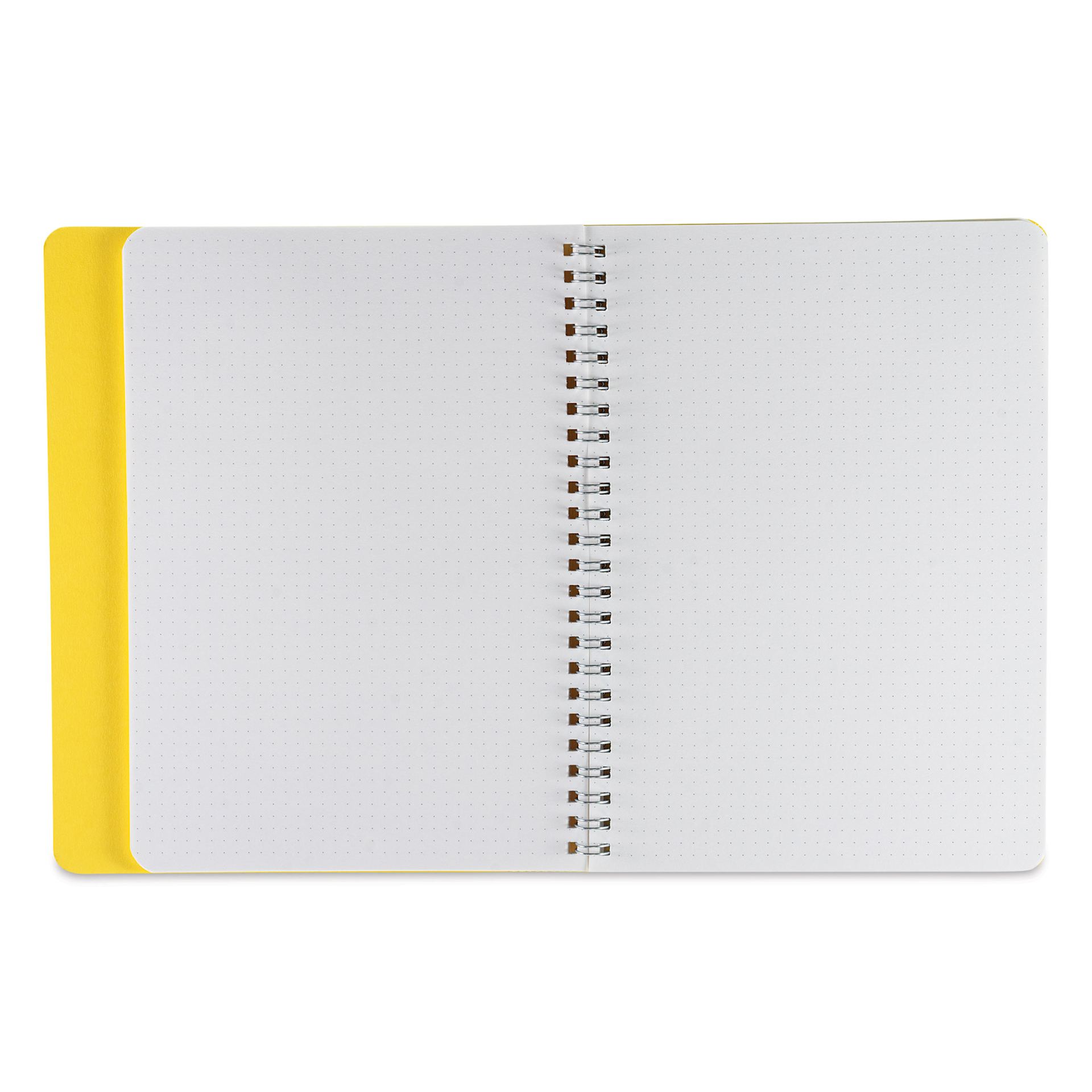 Fabriano Ecoqua Plus Hidden Spiral-Bound Notebook - Yellow, 8-1/4" x 5-4/5", Dot Grid, open