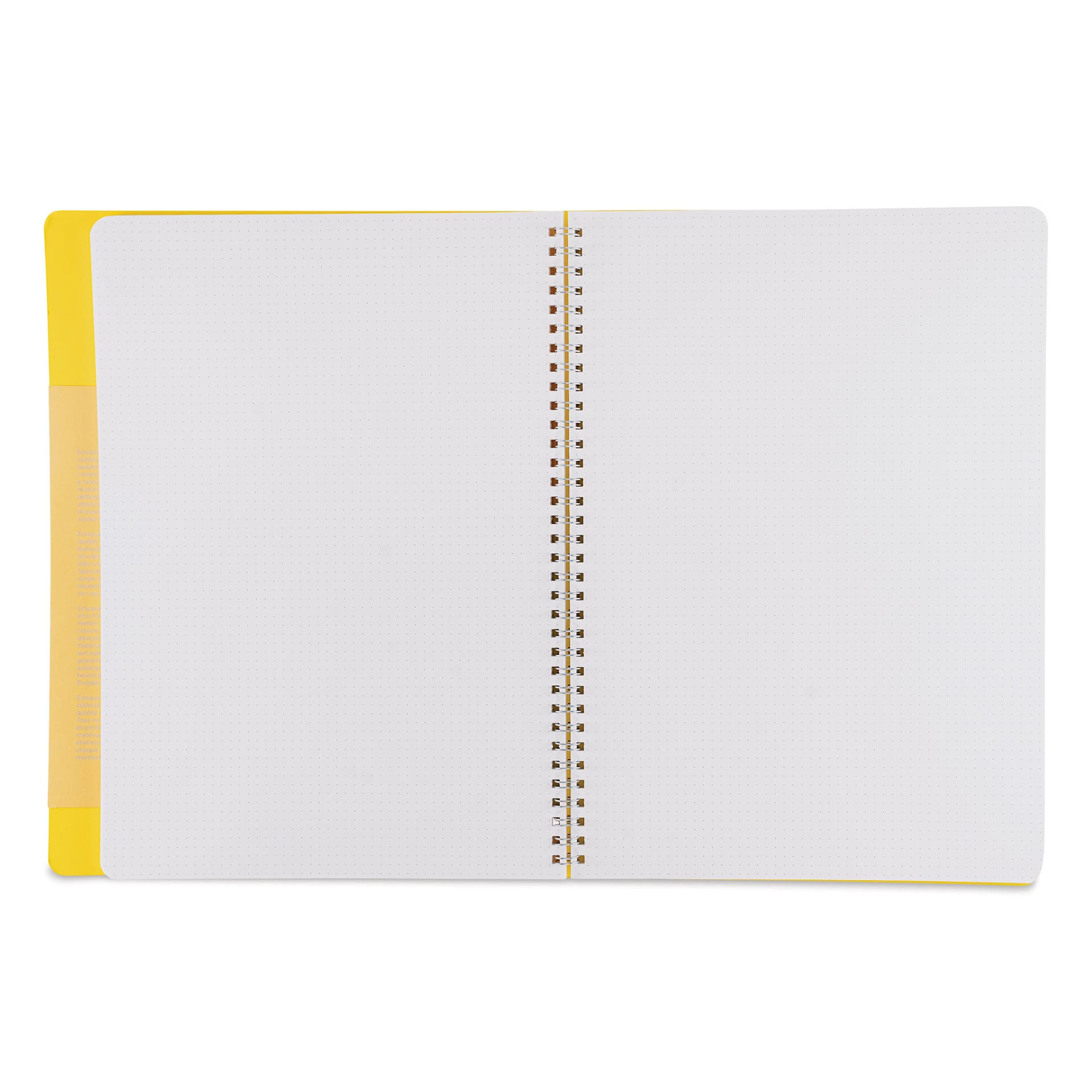 Fabriano Ecoqua Plus Hidden Spiral-Bound Notebook - Yellow, 11-7/10" x 8-1/4", Dot Grid, open
