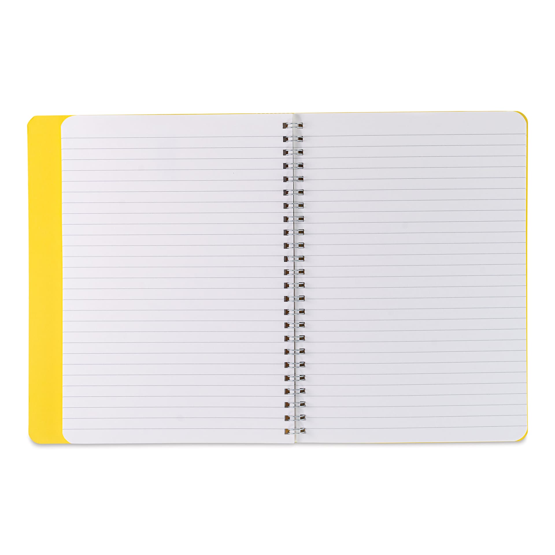 Fabriano Ecoqua Plus Hidden Spiral-Bound Notebook - Yellow, 8-1/4" x 5-4/5", Ruled, open