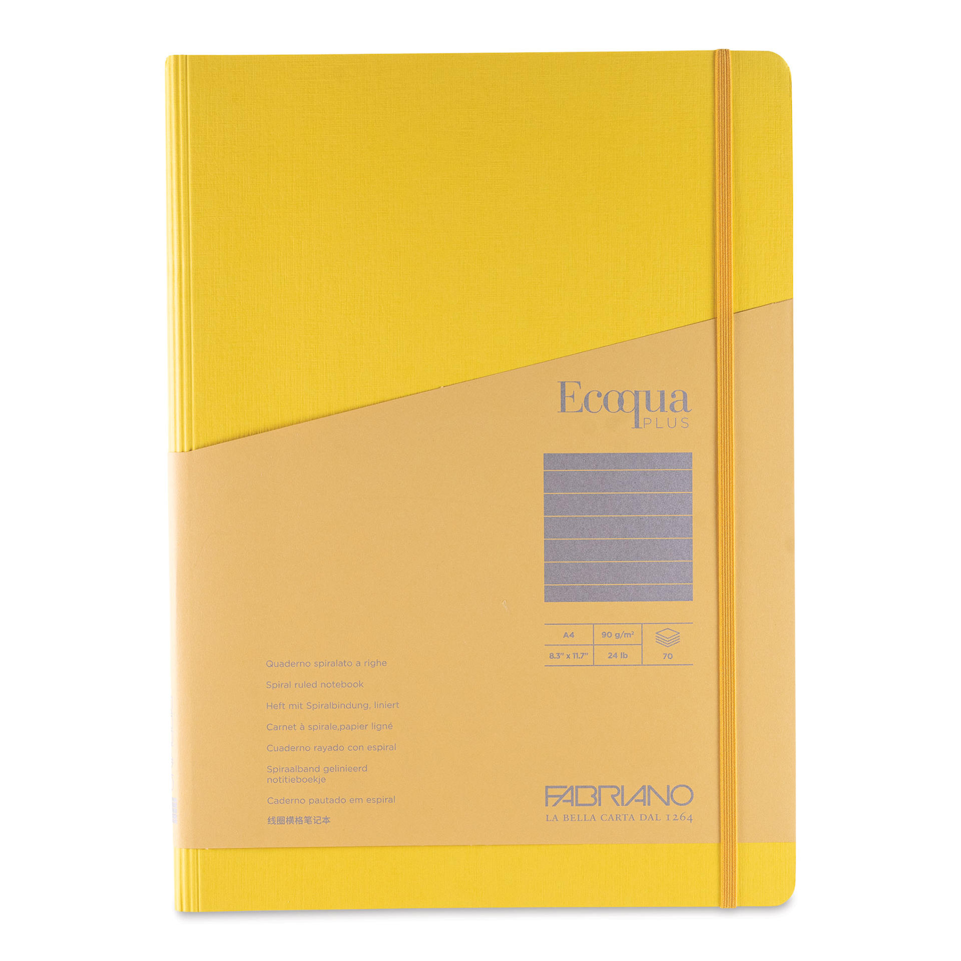 Fabriano Ecoqua Plus Hidden Spiral-Bound Notebook - Yellow, 11-7/10" x 8-1/4", Ruled, front cover