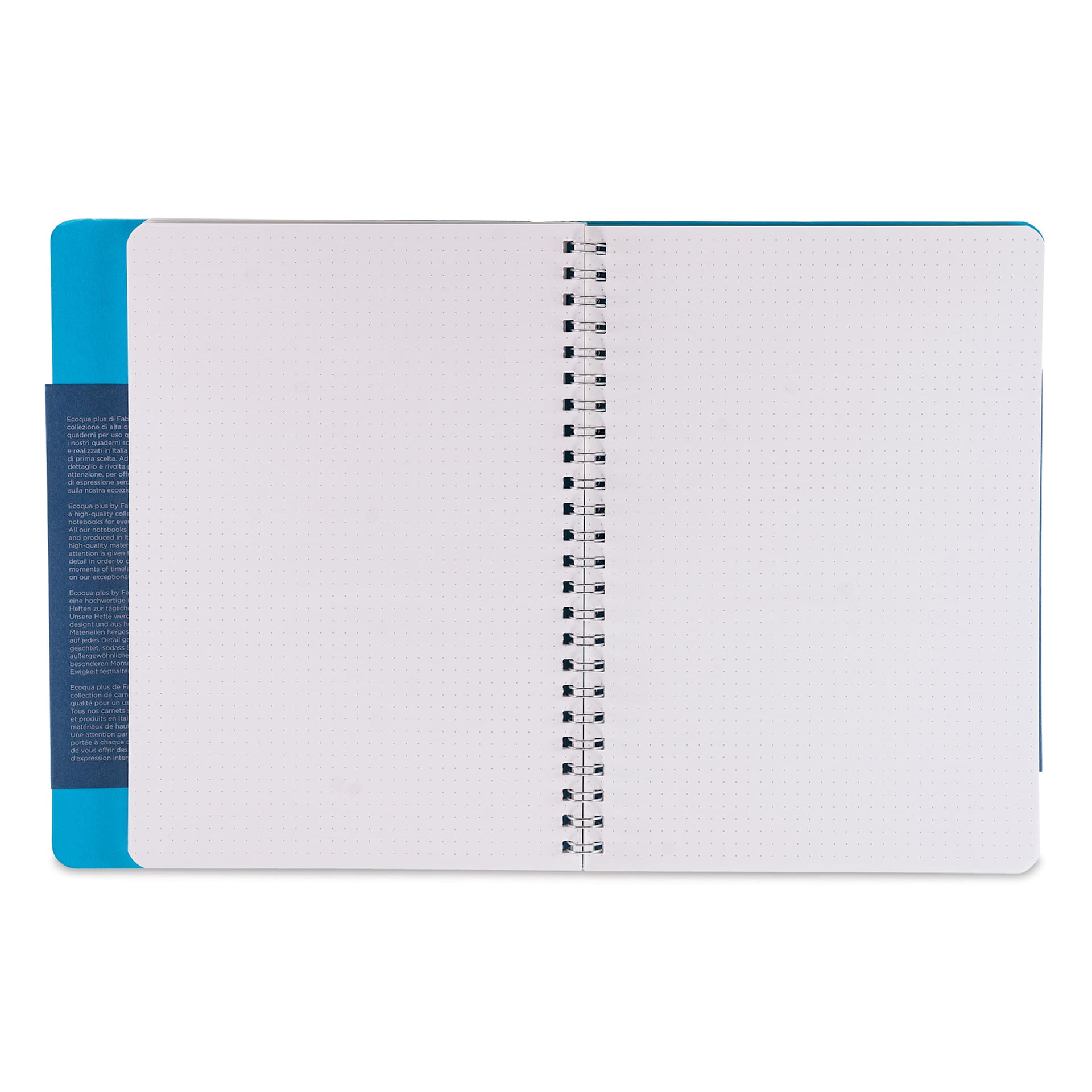 Fabriano Ecoqua Plus Hidden Spiral-Bound Notebook - Turquoise, 8-1/4" x 5-4/5", Dot Grid, open