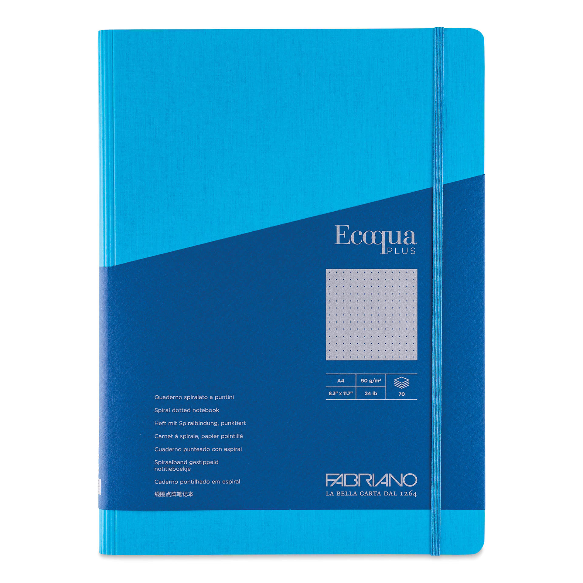 Fabriano Ecoqua Plus Hidden Spiral-Bound Notebook - Turquoise, 11-7/10" x 8-1/4", Dot Grid, front cover