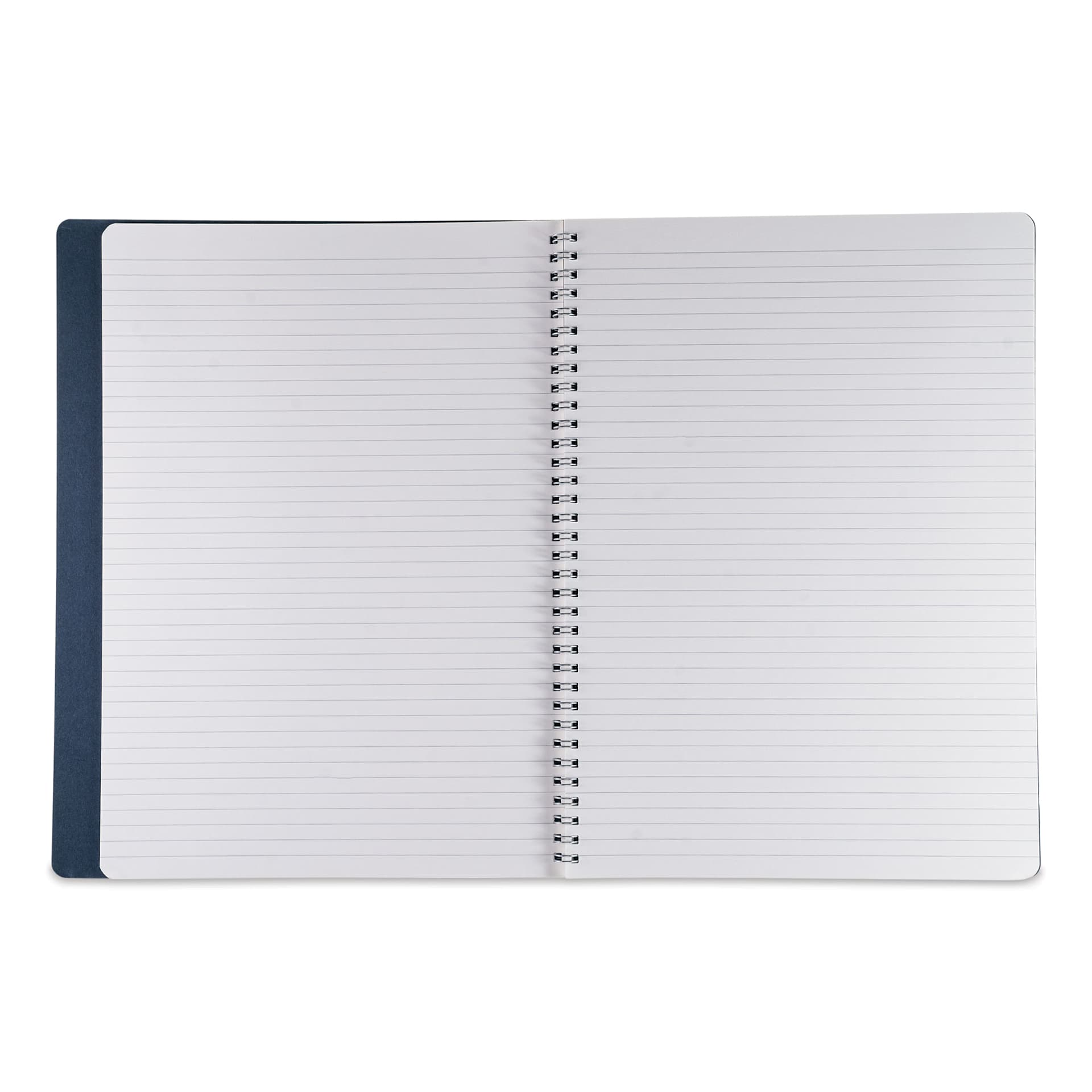 Fabriano Ecoqua Plus Hidden Spiral-Bound Notebook - Navy, 11-7/10" x 8-1/4", Ruled, open