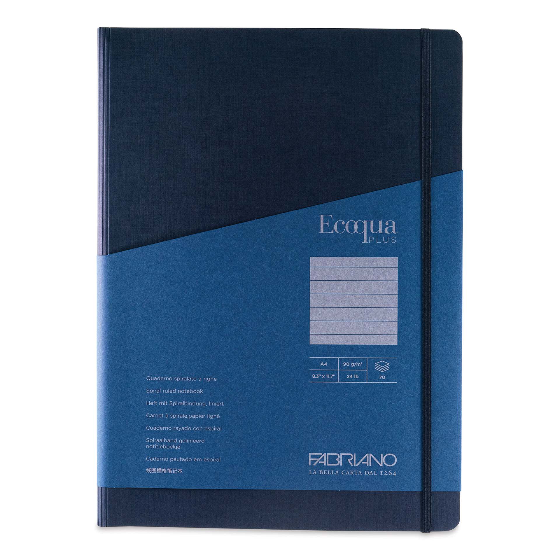 Fabriano Ecoqua Plus Hidden Spiral-Bound Notebook - Navy, 11-7/10" x 8-1/4", Ruled, front cover