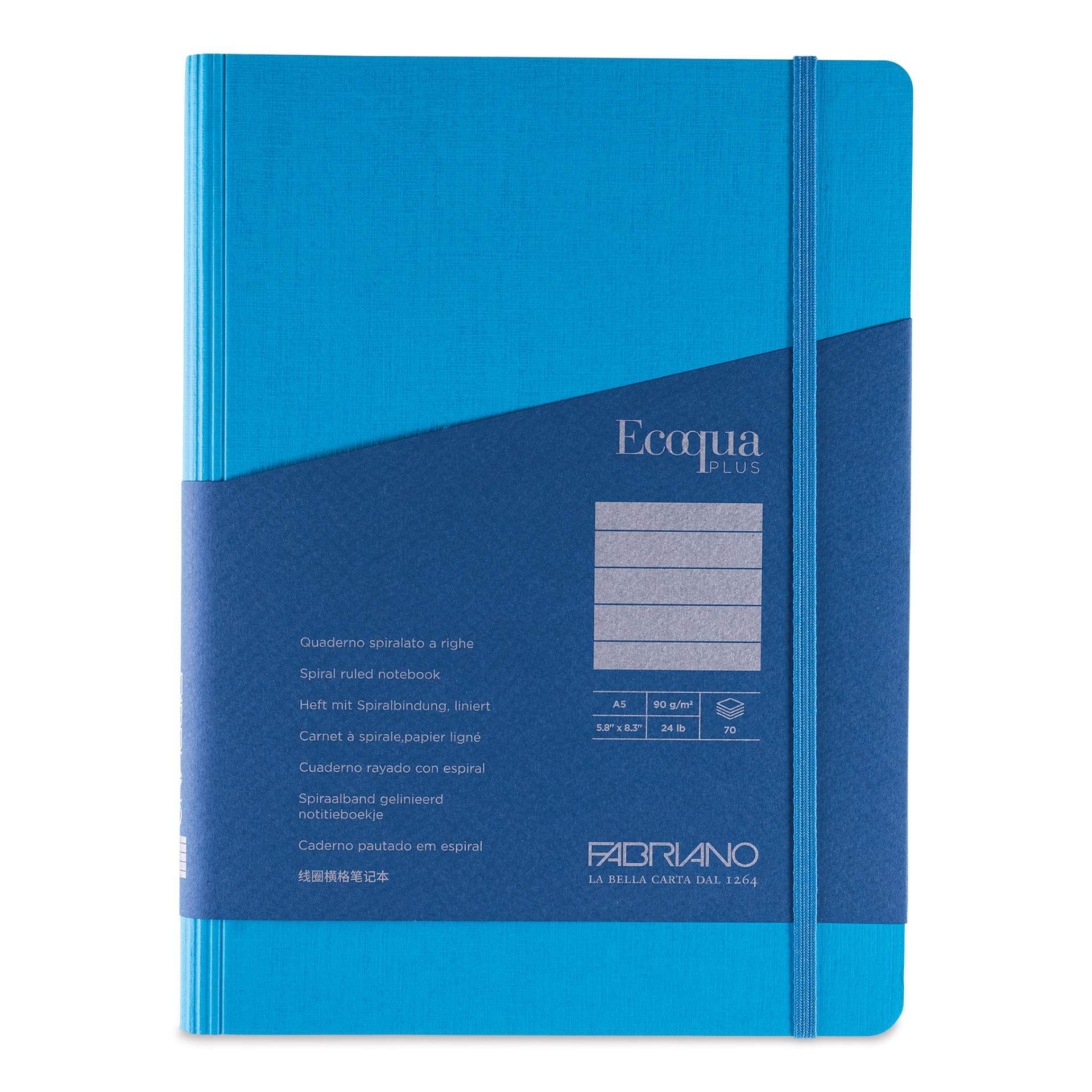 Fabriano Ecoqua Plus Hidden Spiral-Bound Notebook - Turquoise, 8-1/4" x 5-4/5", Ruled, front cover