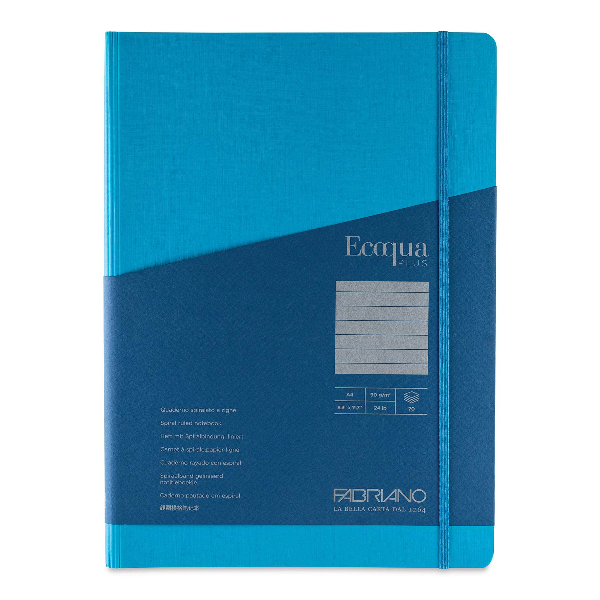 Fabriano Ecoqua Plus Hidden Spiral-Bound Notebook - Turquoise, 11-7/10" x 8-1/4", Ruled, back cover
