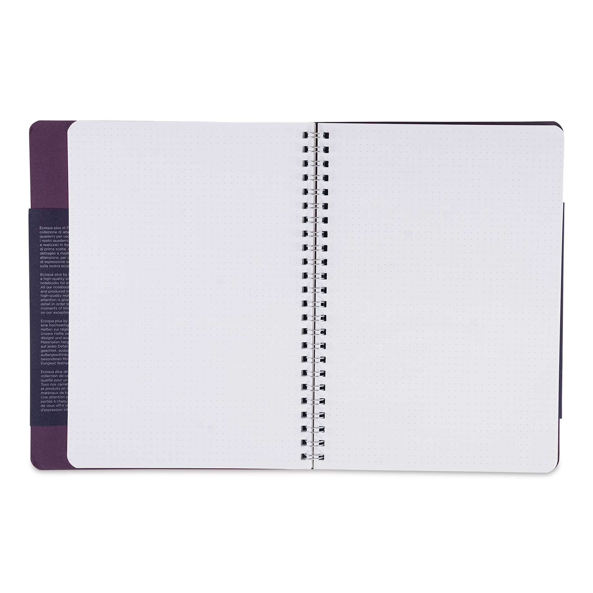 Fabriano Ecoqua Plus Hidden Spiral-Bound Notebook - Wine, 8-1/4" x 5-4/5", Dot Grid, open