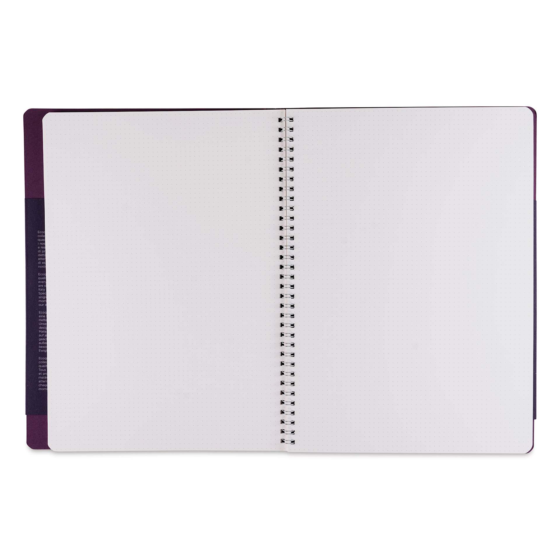 Fabriano Ecoqua Plus Hidden Spiral-Bound Notebook - Wine, 11-7/10" x 8-1/4", Dot Grid, open