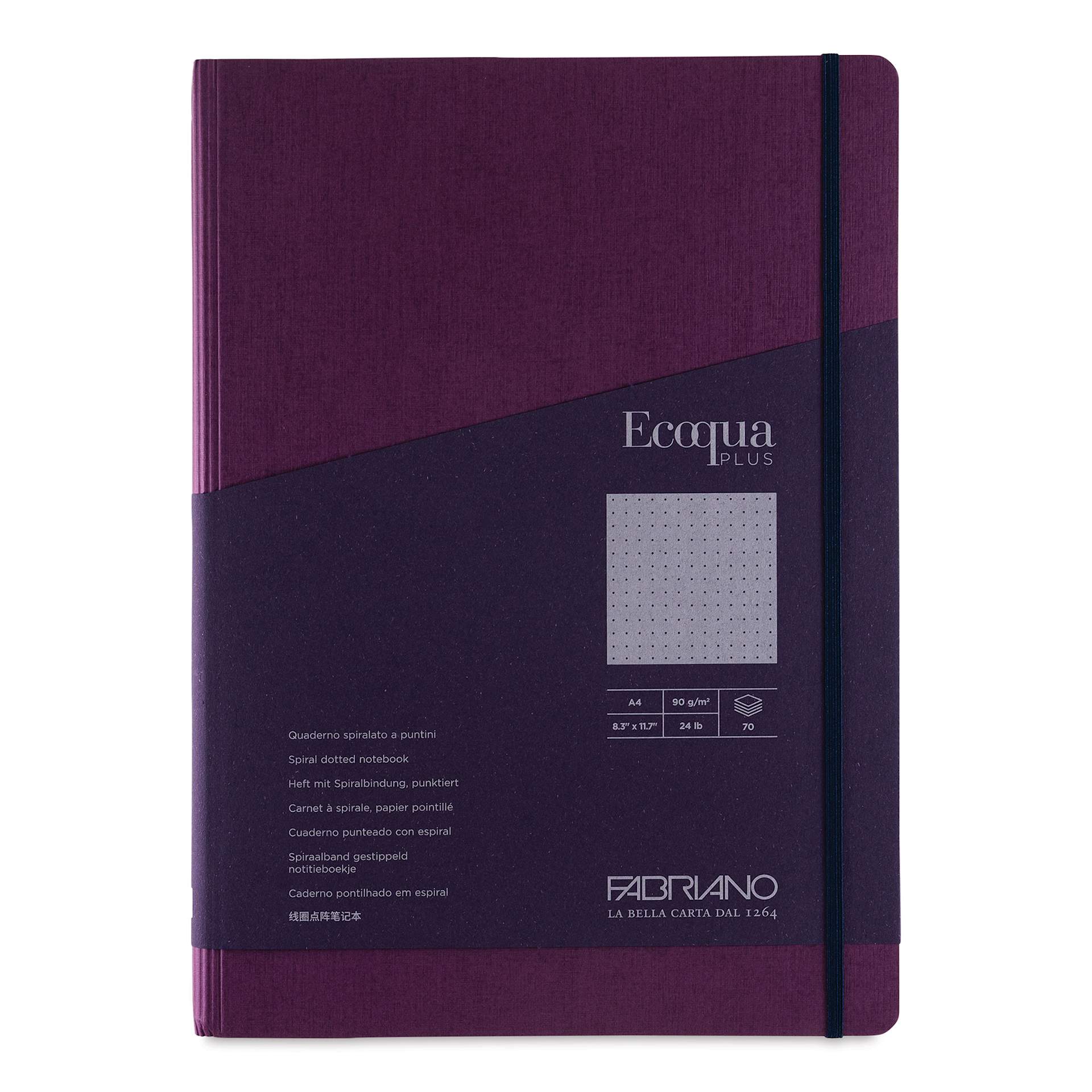 Fabriano Ecoqua Plus Hidden Spiral-Bound Notebook - Wine, 11-7/10" x 8-1/4", Dot Grid, front cover