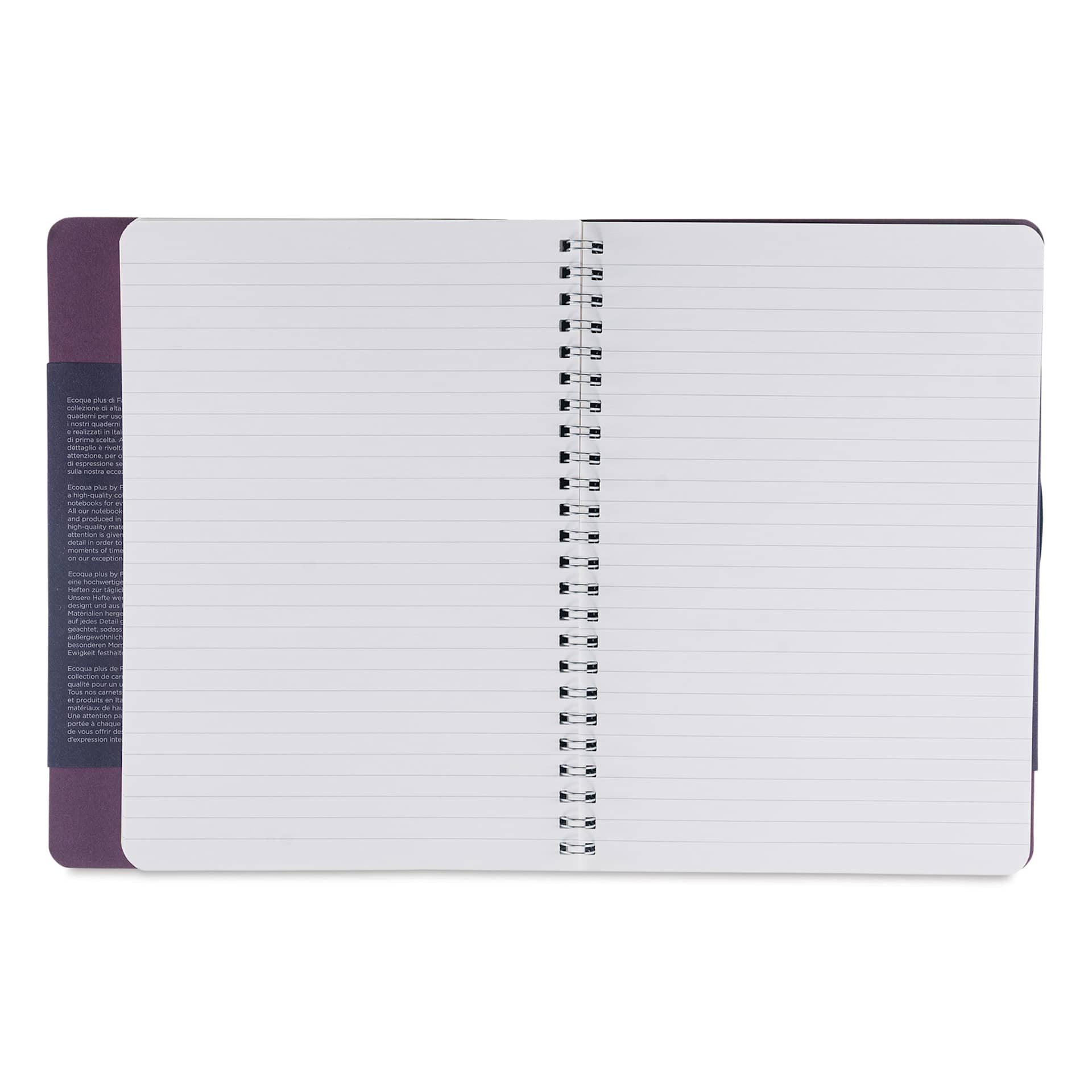 Fabriano Ecoqua Plus Hidden Spiral-Bound Notebook - Wine, 8-1/4" x 5-4/5", Ruled, open