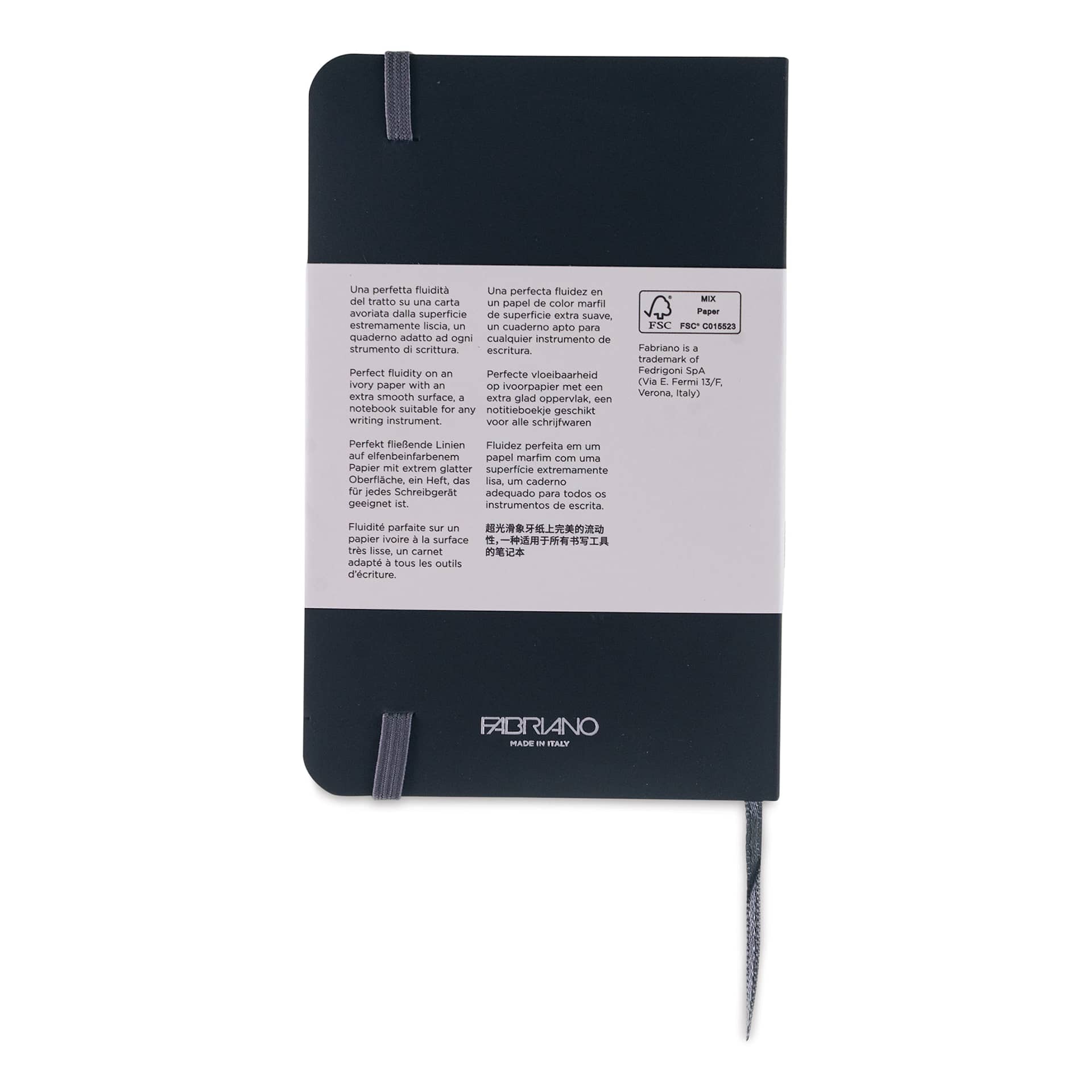 Fabriano Ispira Soft-Cover Notebook - Black, 3-1/2" x 5-1/2", Dot Grid, back cover
