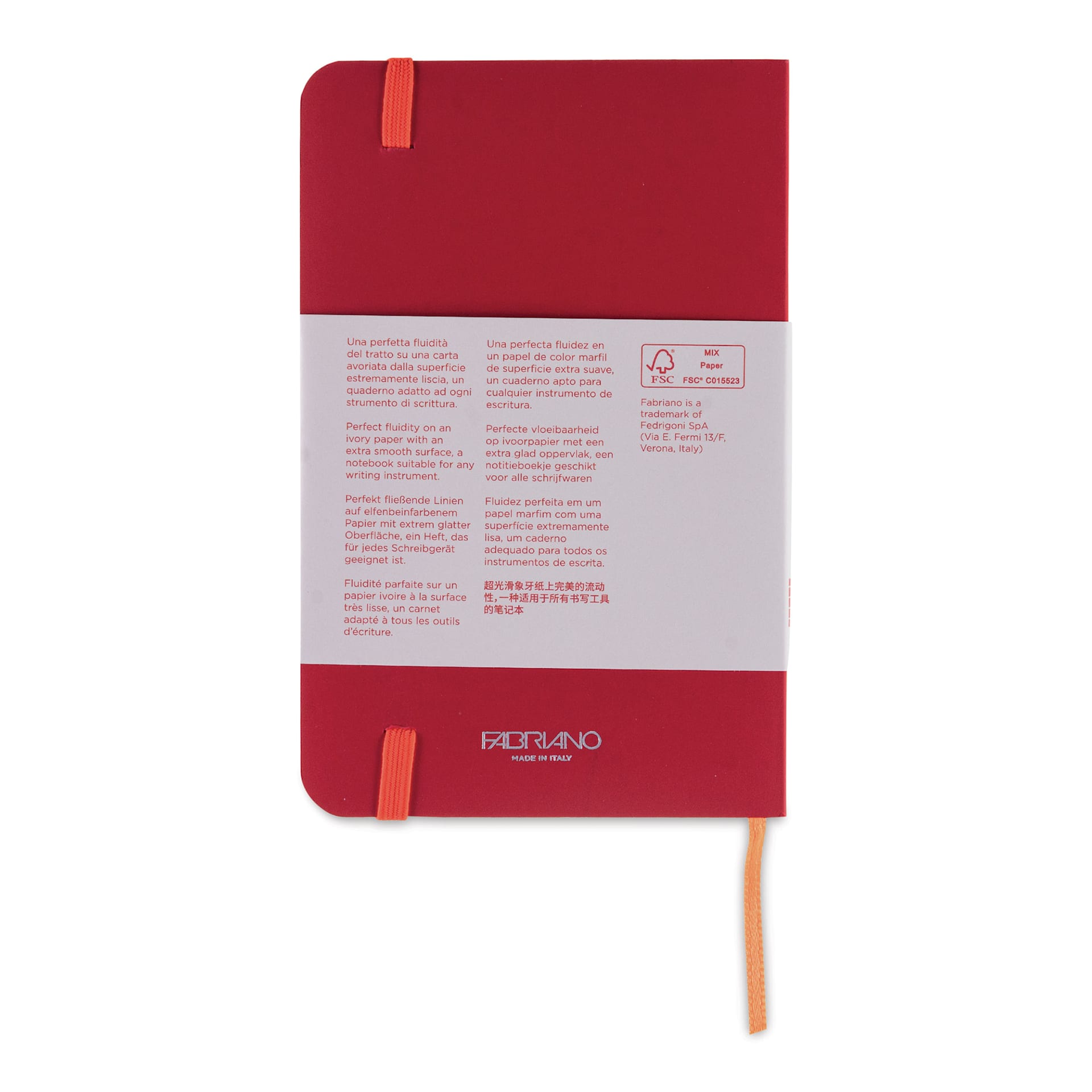 Fabriano Ispira Soft-Cover Notebook - Red, 3-1/2" x 5-1/2", Ruled, back cover