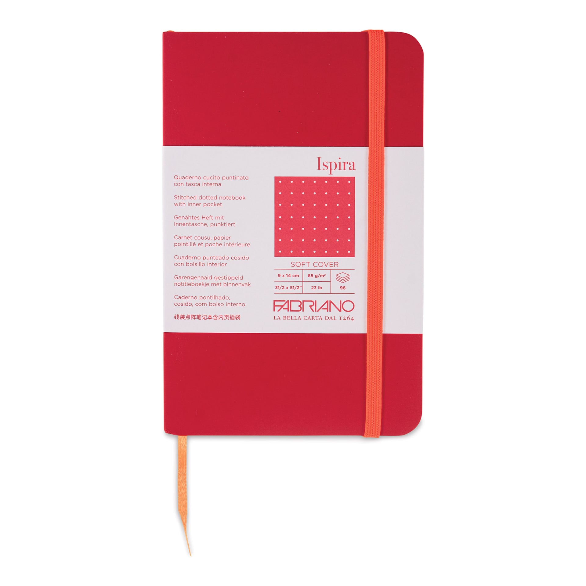 Fabriano Ispira Soft-Cover Notebook - Red, 3-1/2" x 5-1/2", Dot Grid, front cover