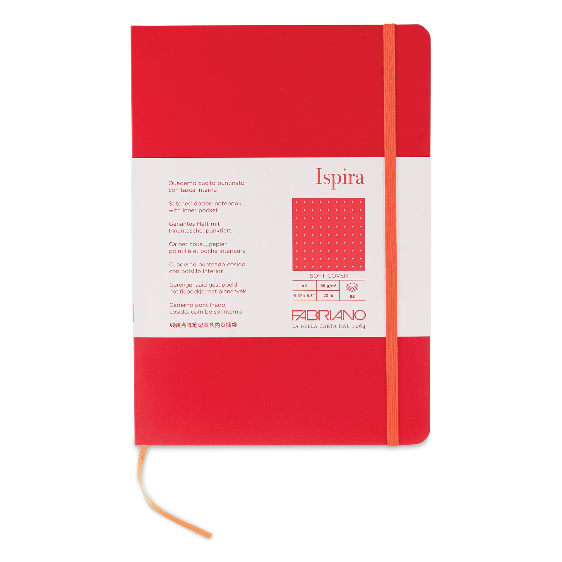 Fabriano Ispira Soft-Cover Notebook - Red, 5-4/5" x 8-1/4", Dot Grid, front cover