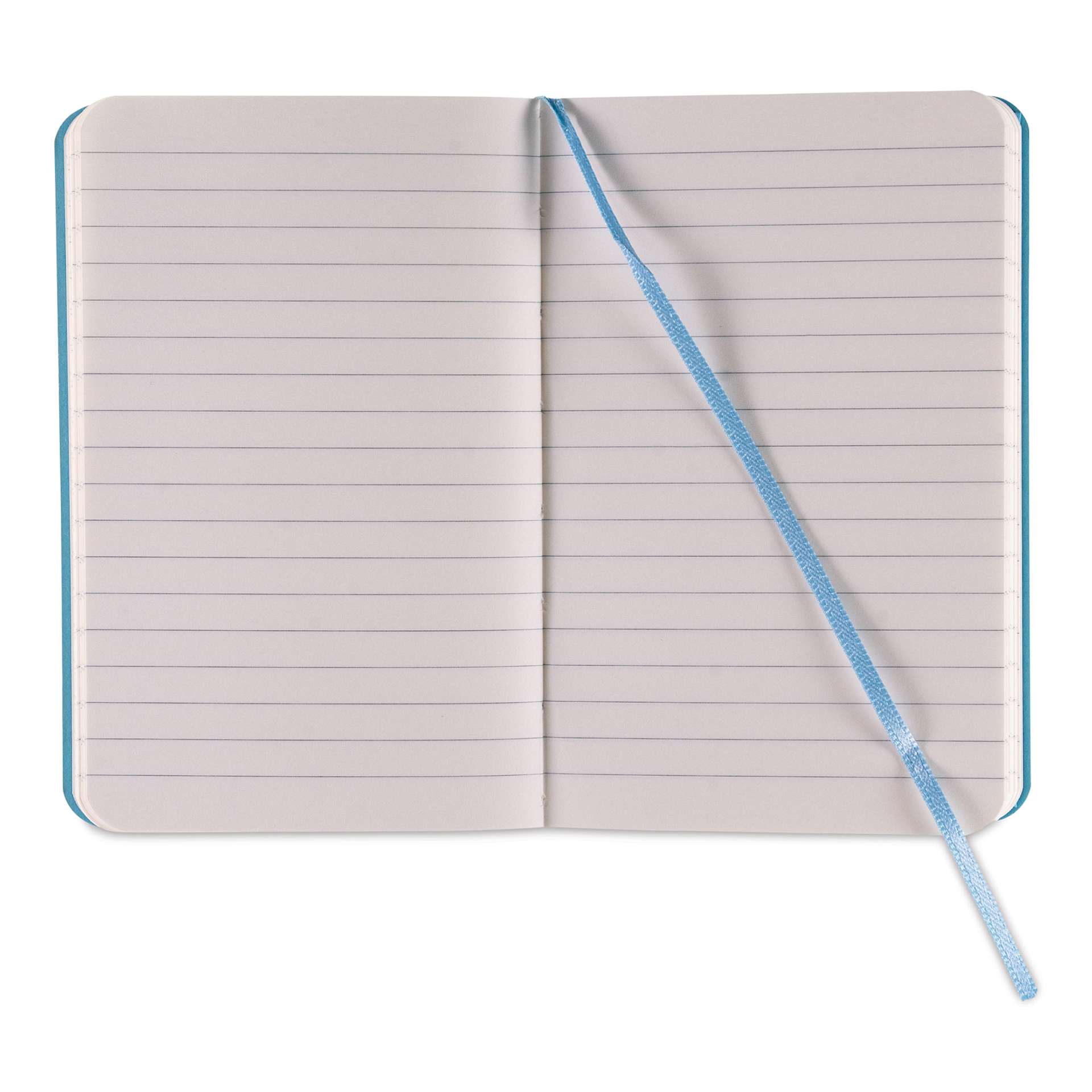 Fabriano Ispira Soft-Cover Notebook - Blue, 3-1/2" x 5-1/2", Ruled, open