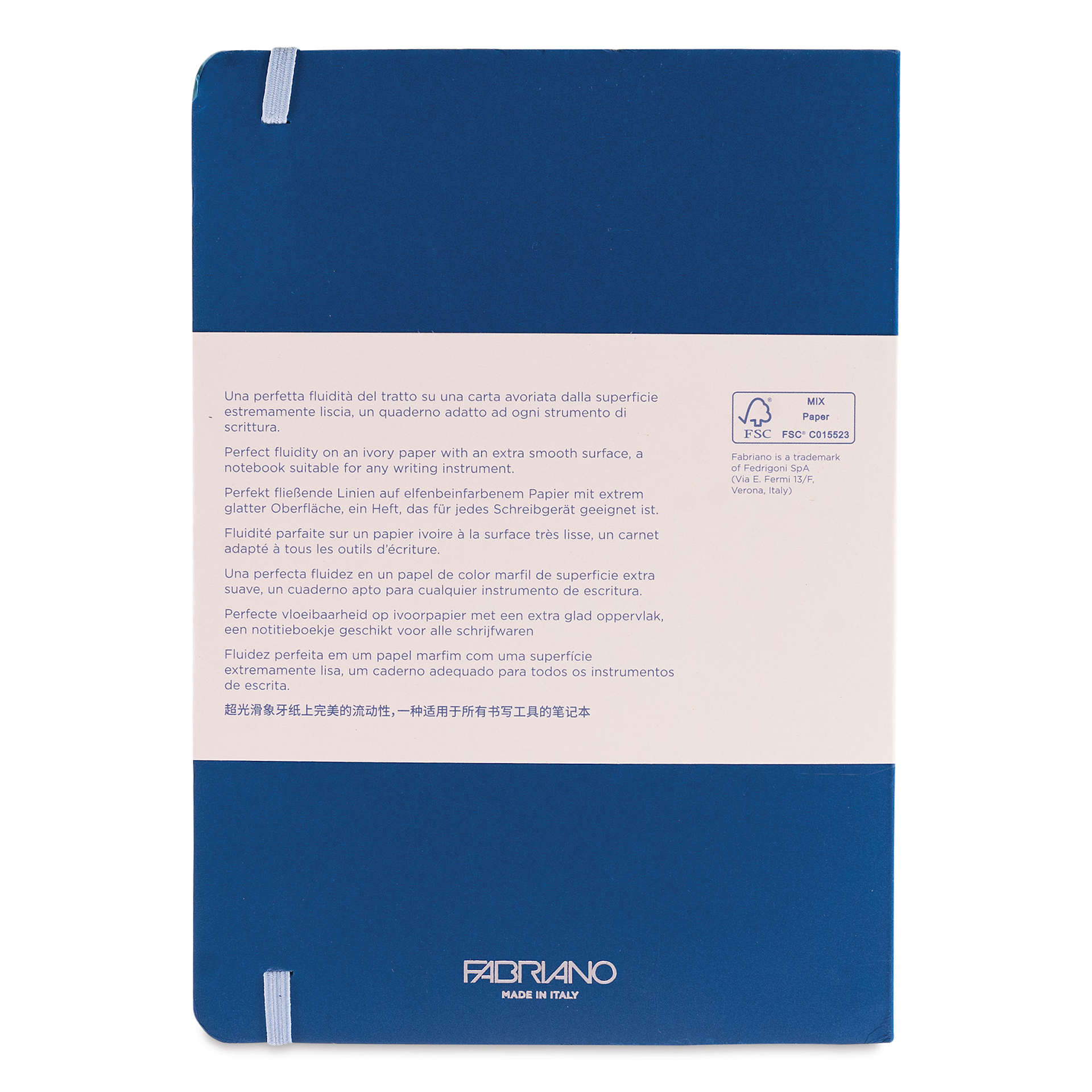 Fabriano Ispira Soft-Cover Notebook - Blue, 5-4/5" x 8-1/4", Ruled, back cover