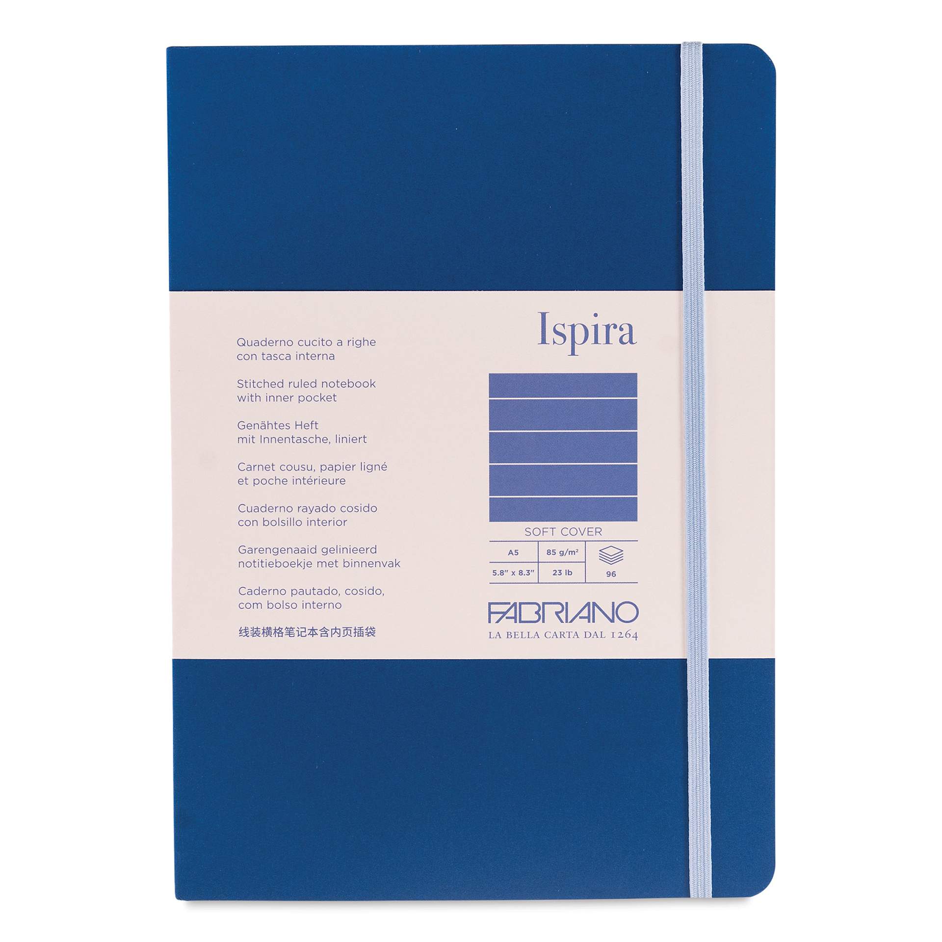 Fabriano Ispira Soft-Cover Notebook - Blue, 5-4/5" x 8-1/4", Ruled, front cover