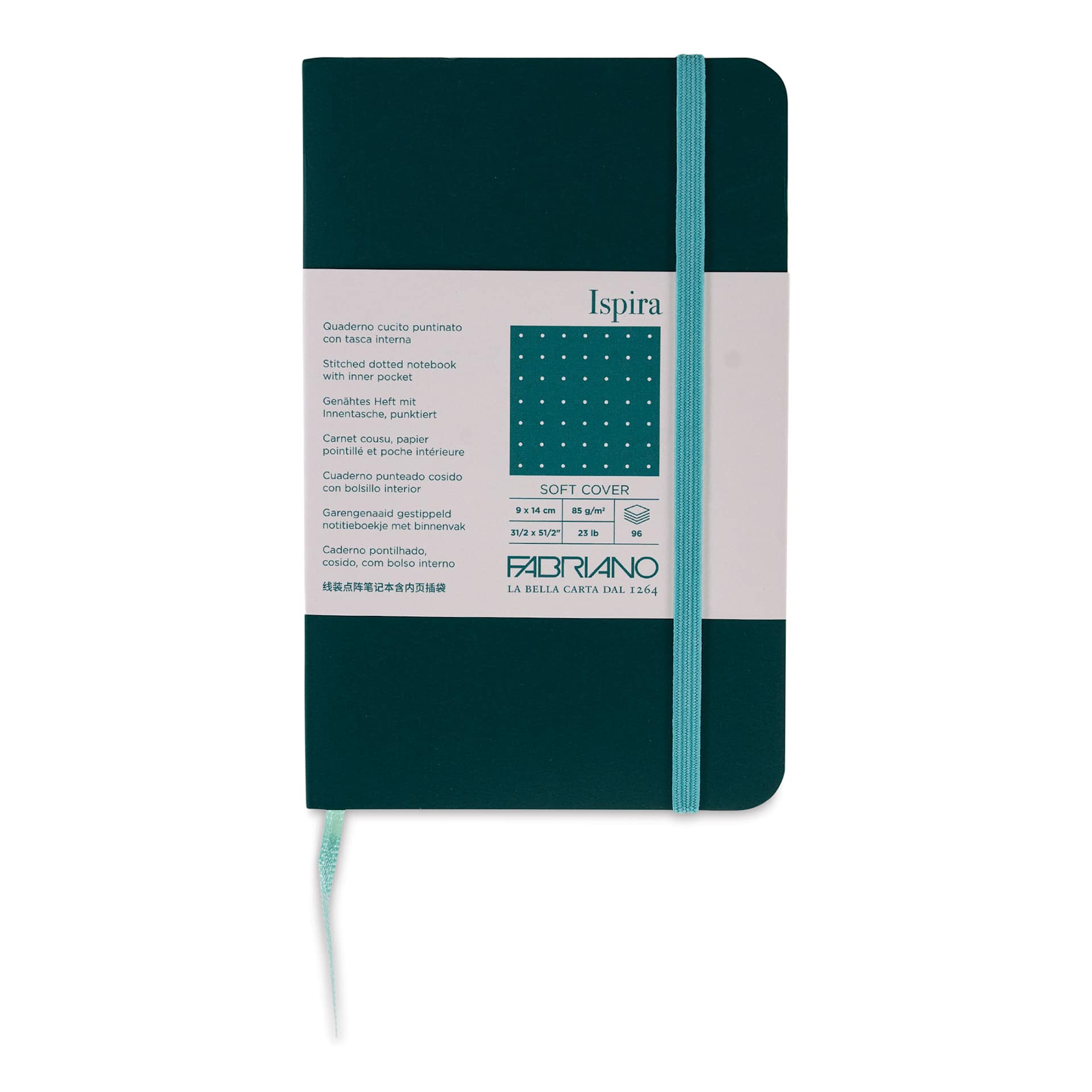 Fabriano Ispira Soft-Cover Notebook - Green, 3-1/2" x 5-1/2", Dot Grid, front cover