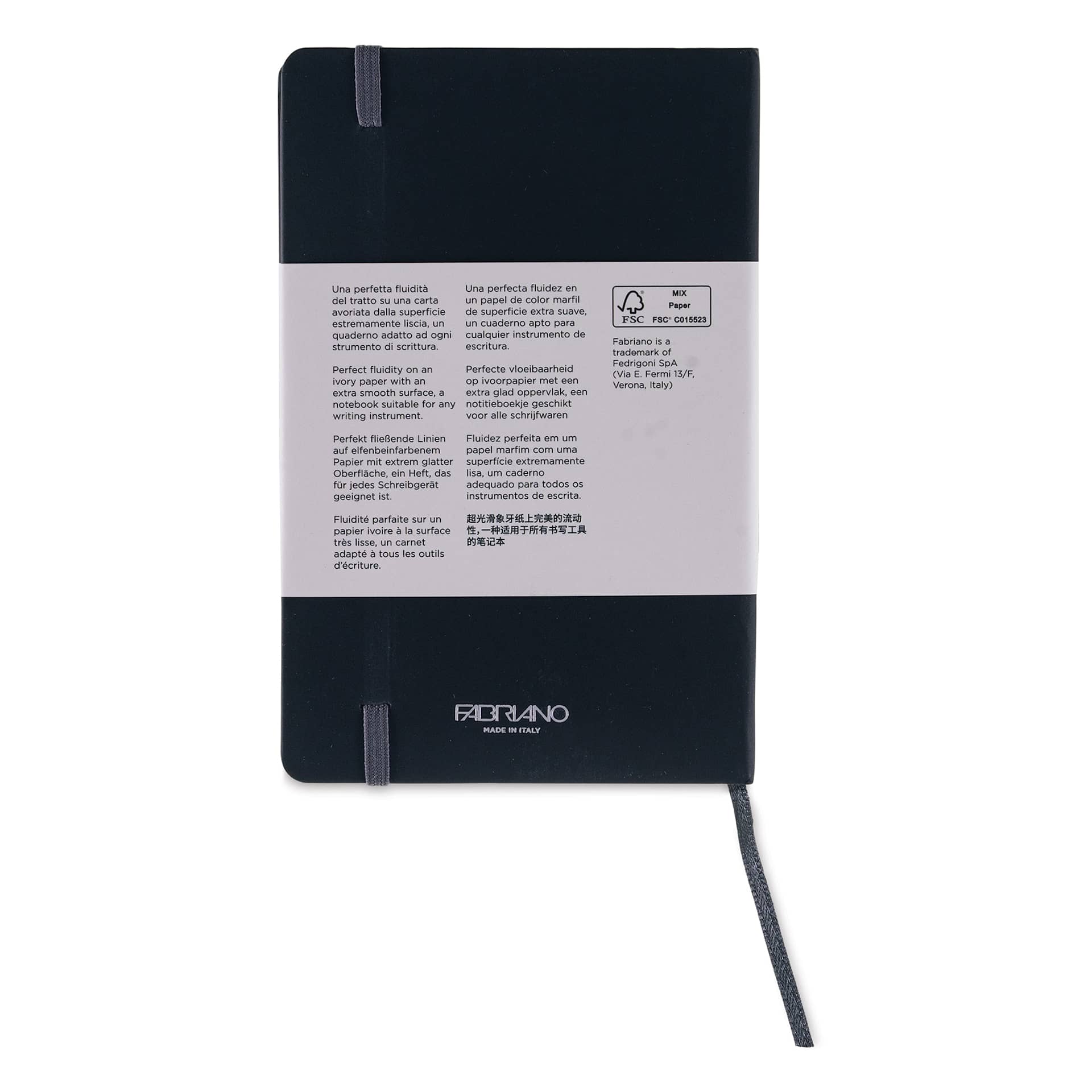 Fabriano Ispira Hard-Cover Notebook - Black, 3-1/2" x 5-1/2", Lined, back cover