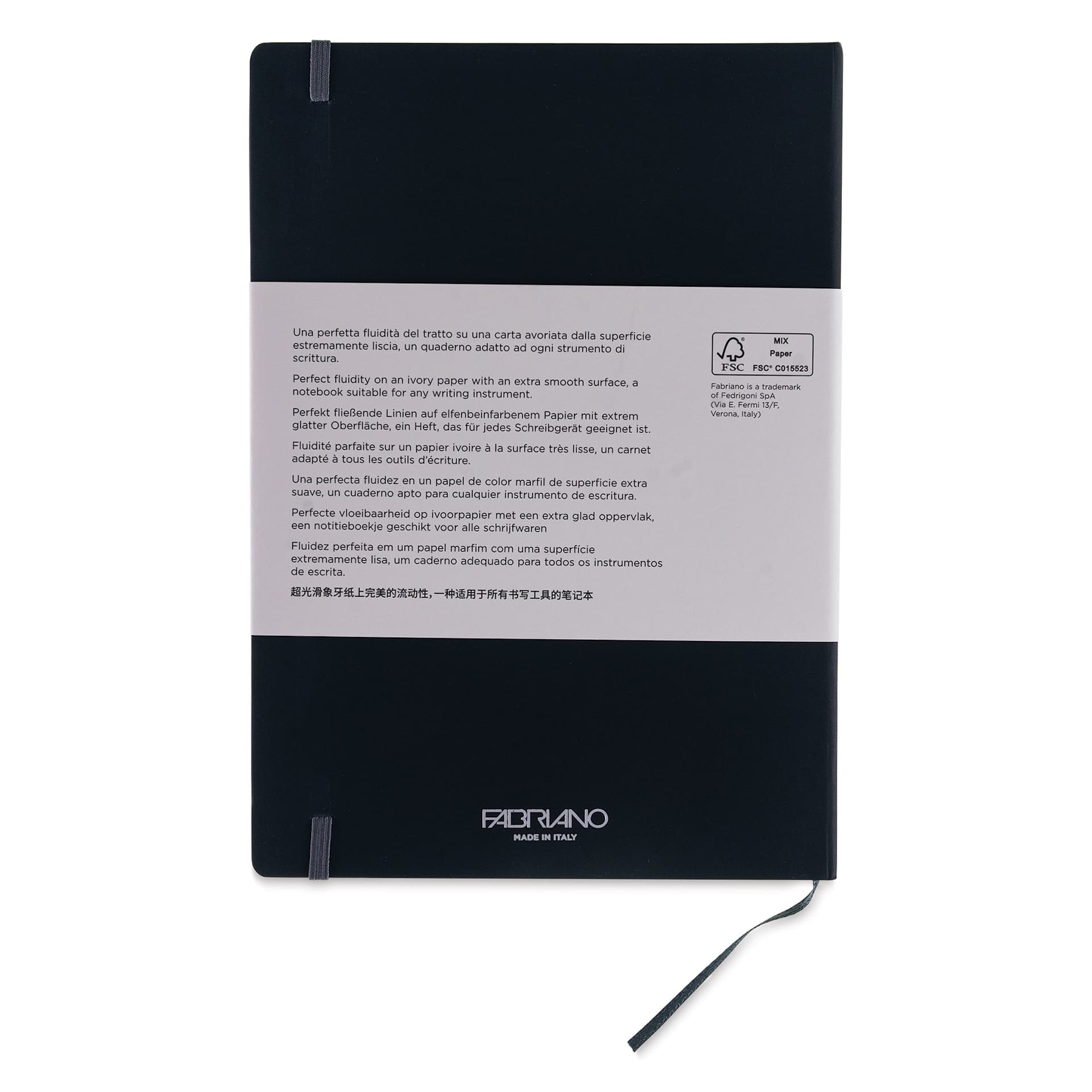Fabriano Ispira Hard-Cover Notebook - Black, 5-4/5" x 8-1/4", Lined, back cover