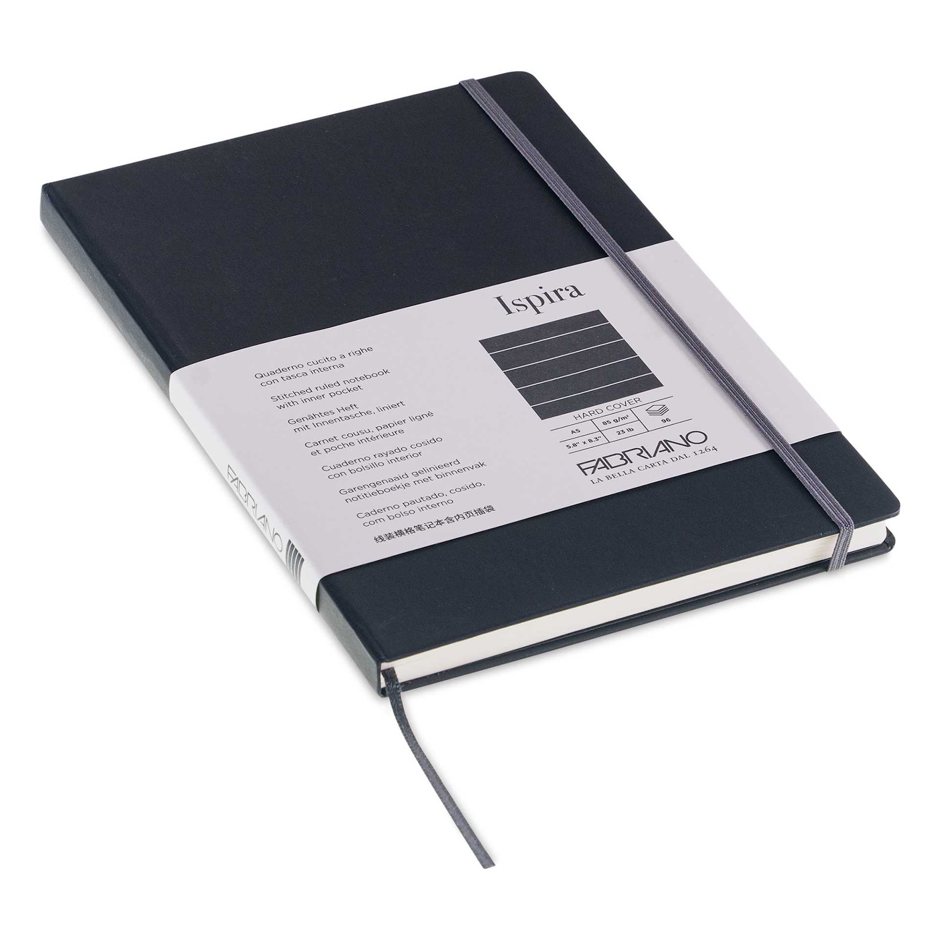 Fabriano Ispira Hard-Cover Notebook - Black, 5-4/5" x 8-1/4", Lined