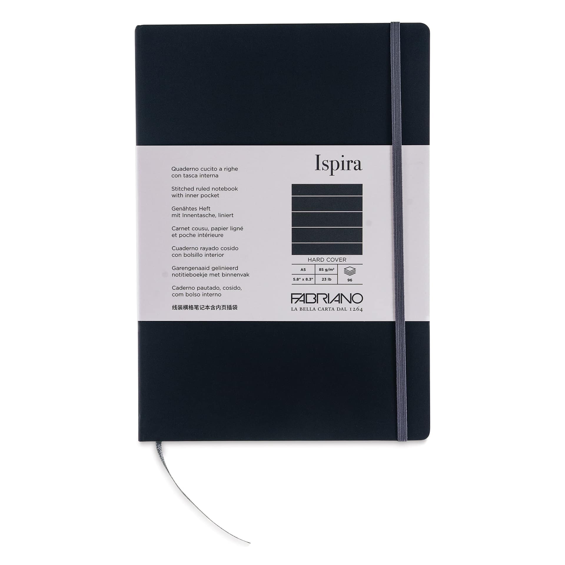Fabriano Ispira Hard-Cover Notebook - Black, 5-4/5" x 8-1/4", Lined, front cover