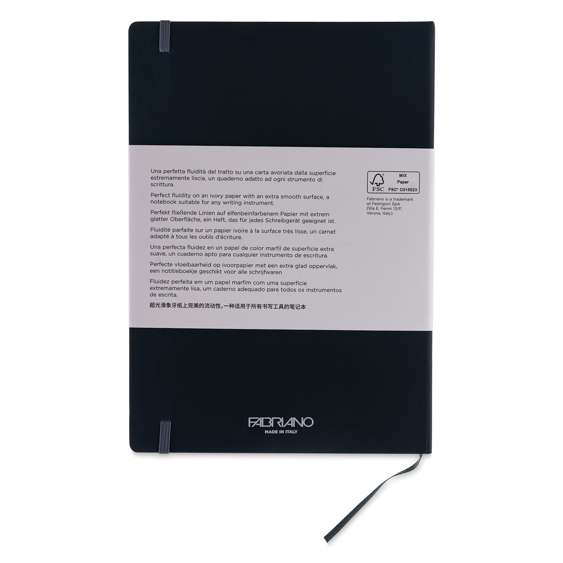 Fabriano Ispira Hard-Cover Notebook - Black, 5-4/5" x 8-1/4", Dot Grid, back cover
