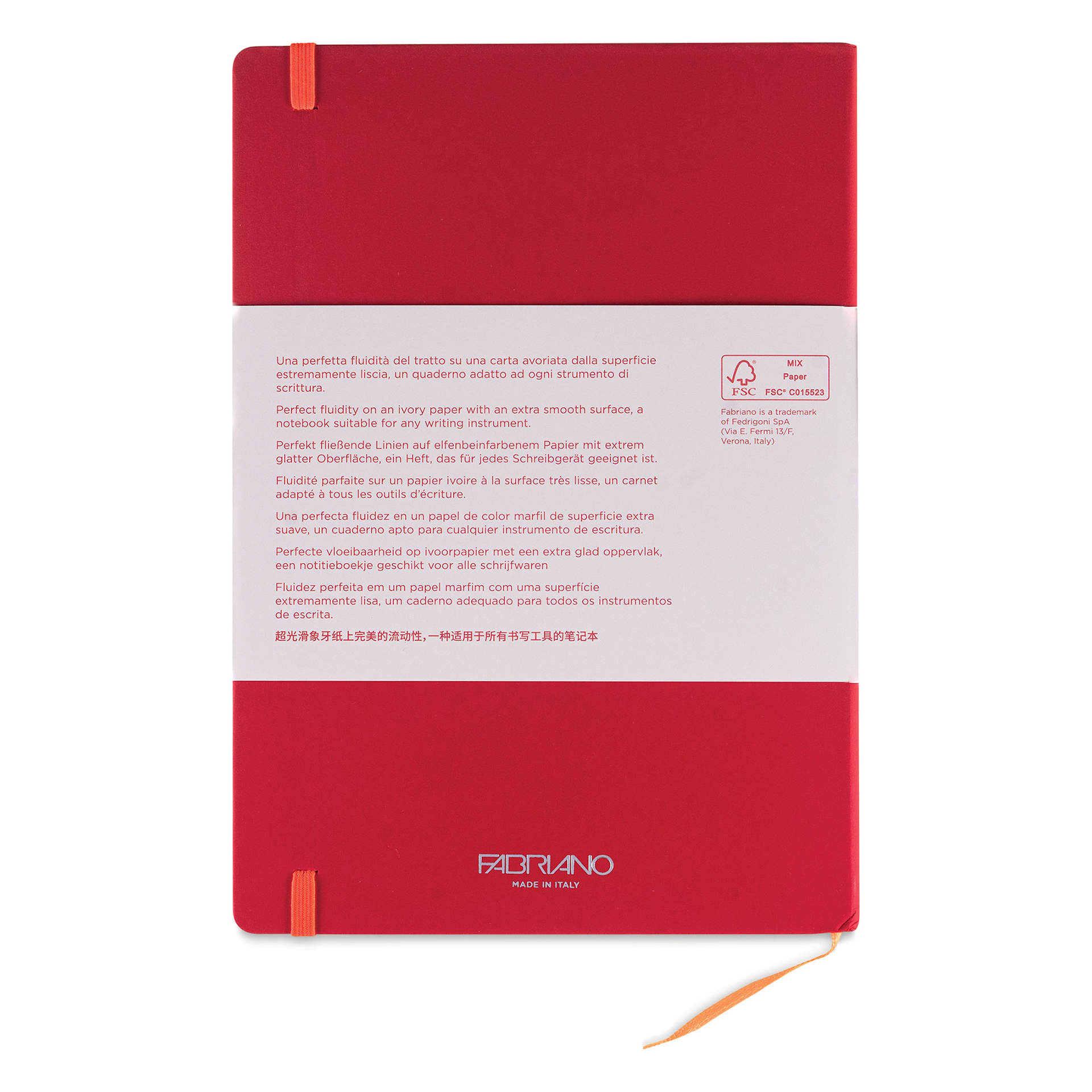 Fabriano Ispira Hard-Cover Notebook - Red, 5-4/5" x 8-1/4", Lined, back cover