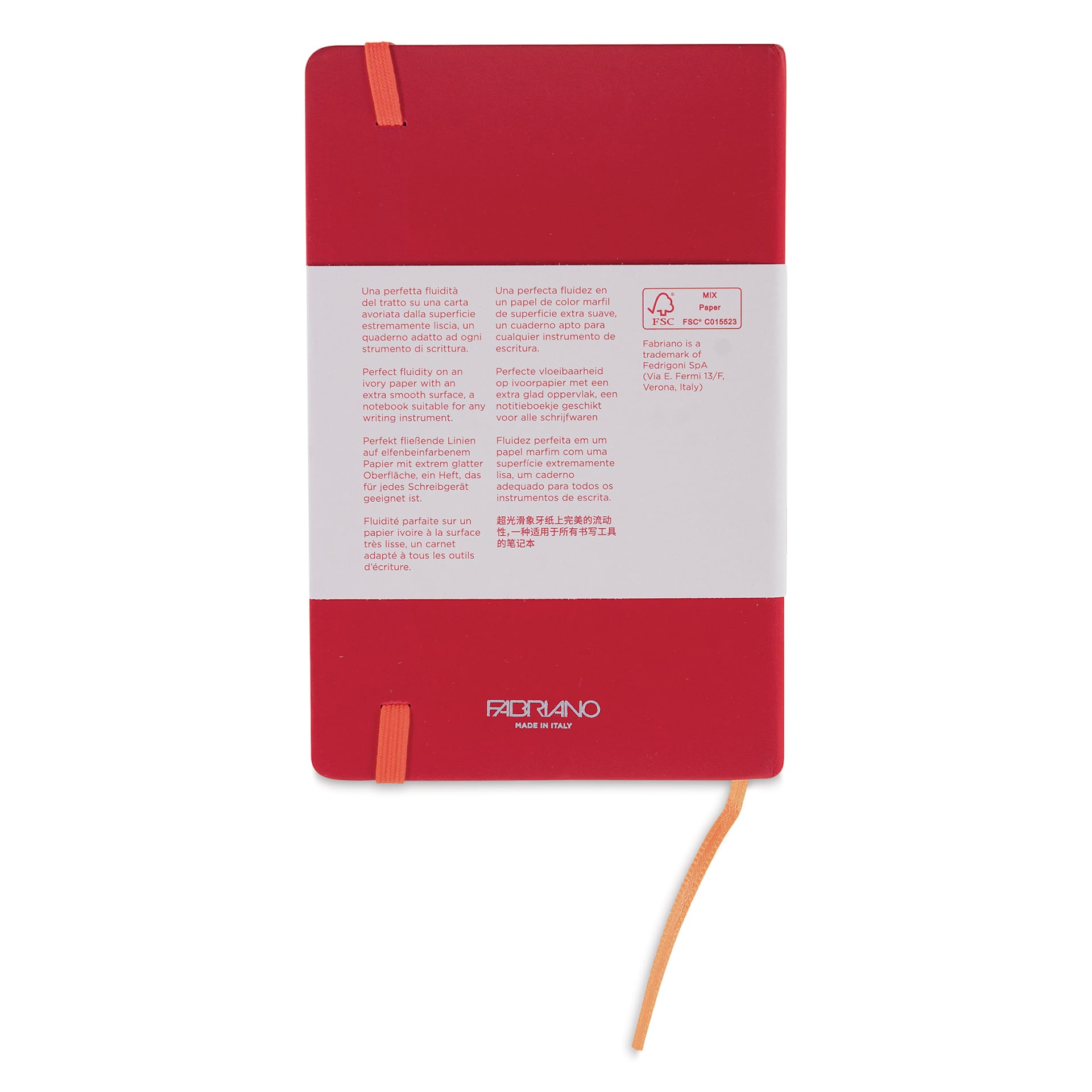 Fabriano Ispira Hard-Cover Notebook - Red, 3-1/2" x 5-1/2", Dot Grid, back cover