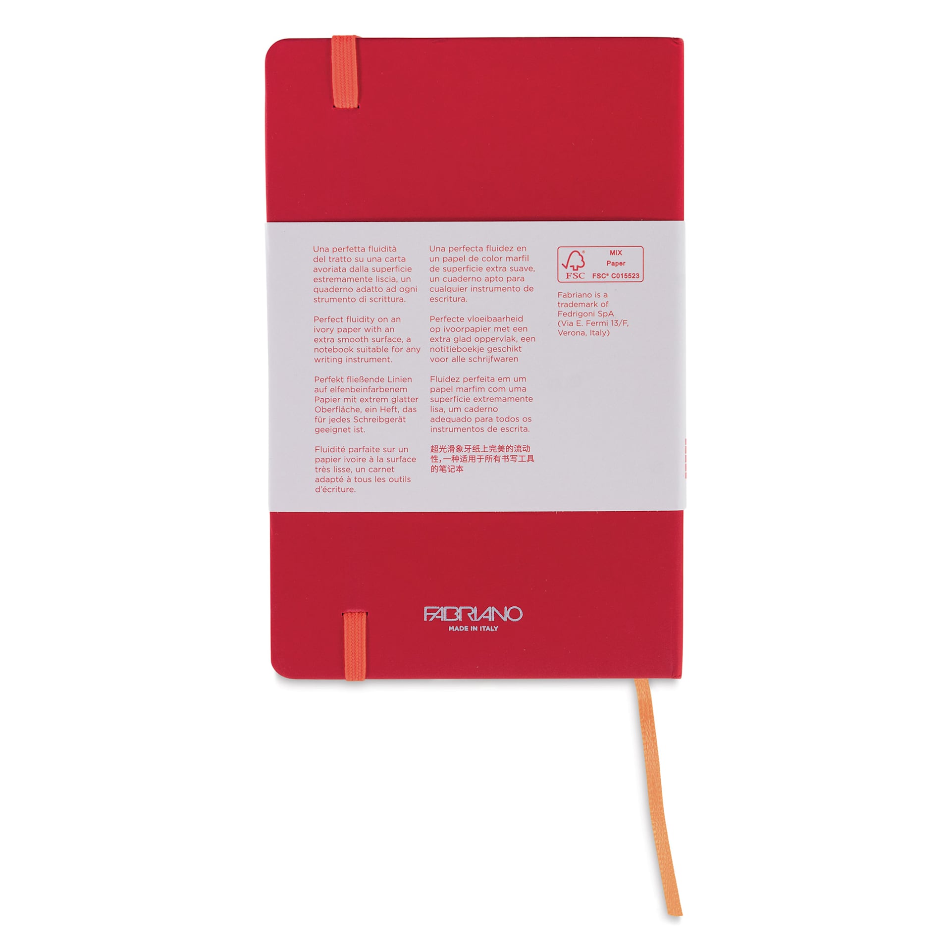Fabriano Ispira Hard-Cover Notebook - Red, 5-4/5" x 8-1/4", Dot Grid, back cover