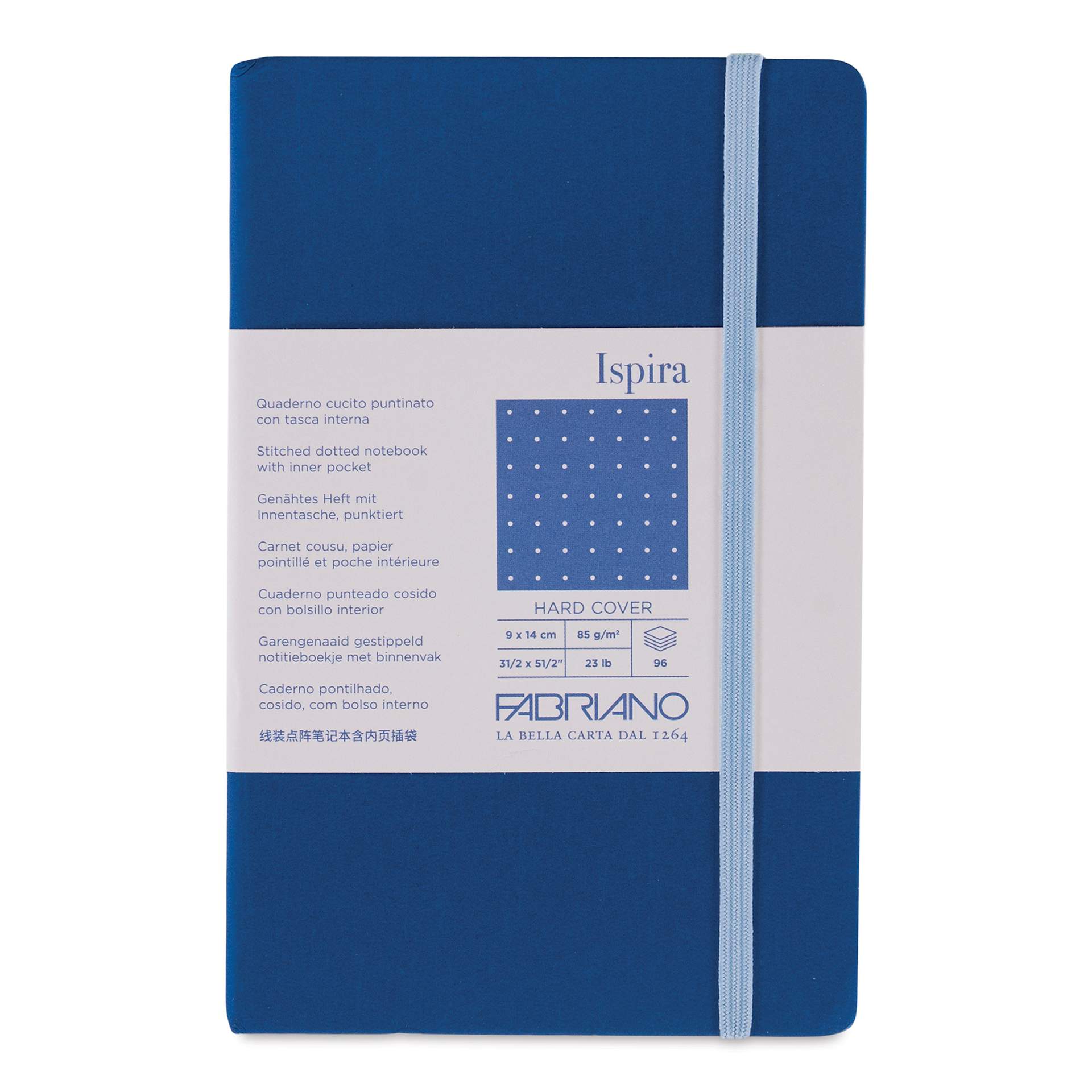Fabriano Ispira Hard-Cover Notebook - Blue, 3-1/2" x 5-1/2", Dot Grid, front cover