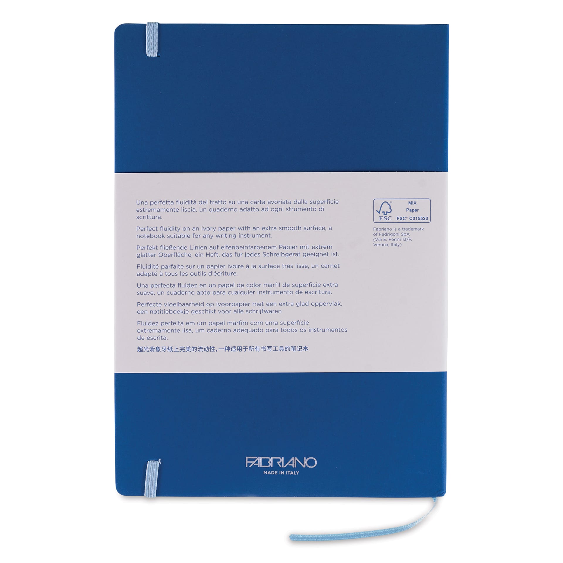 Fabriano Ispira Hard-Cover Notebook - Blue, 5-4/5" x 8-1/4", Dot Grid, back cover