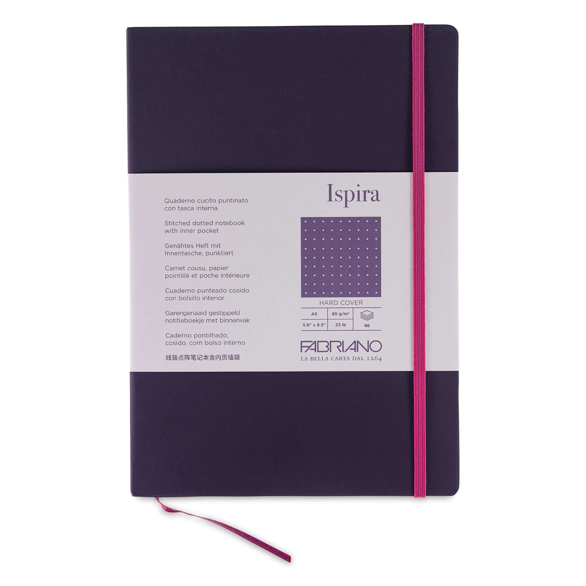 Fabriano Ispira Hard-Cover Notebook - Purple, 5-4/5" x 8-1/4", Dot Grid, front cover