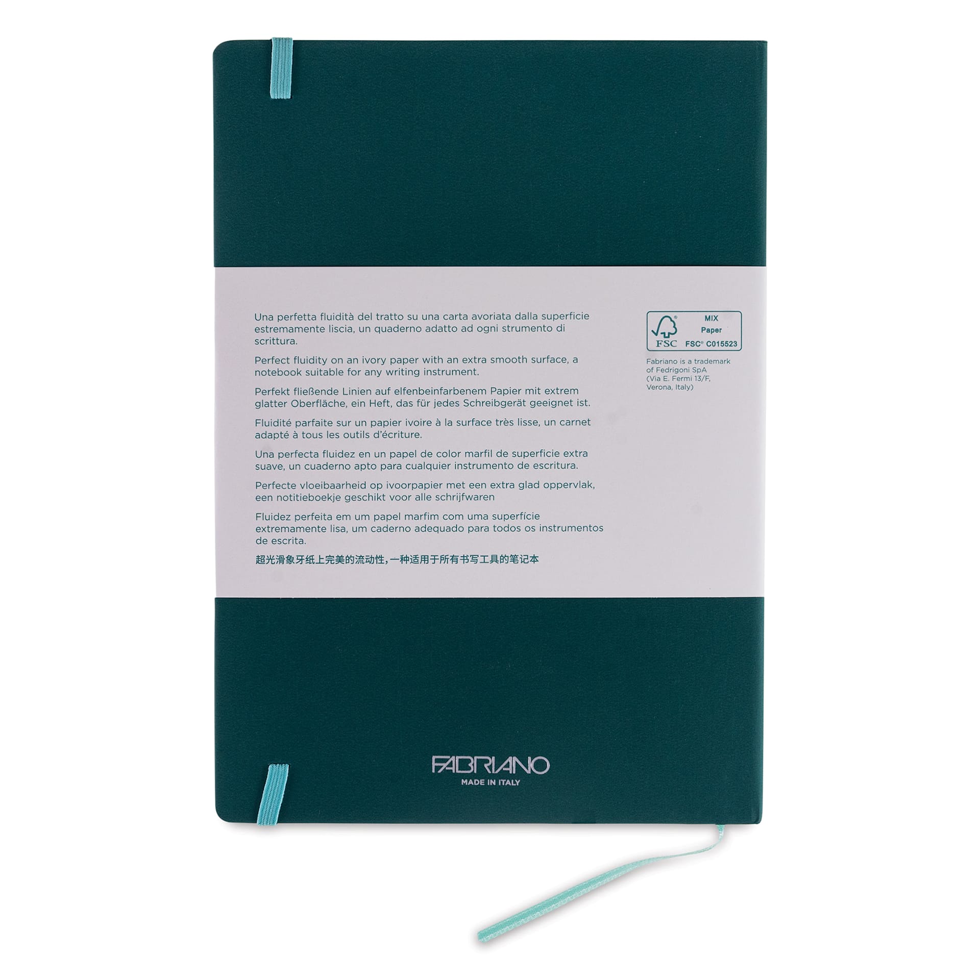 Fabriano Ispira Hard-Cover Notebook - Green, 3-1/2" x 5-1/2", Lined, back cover