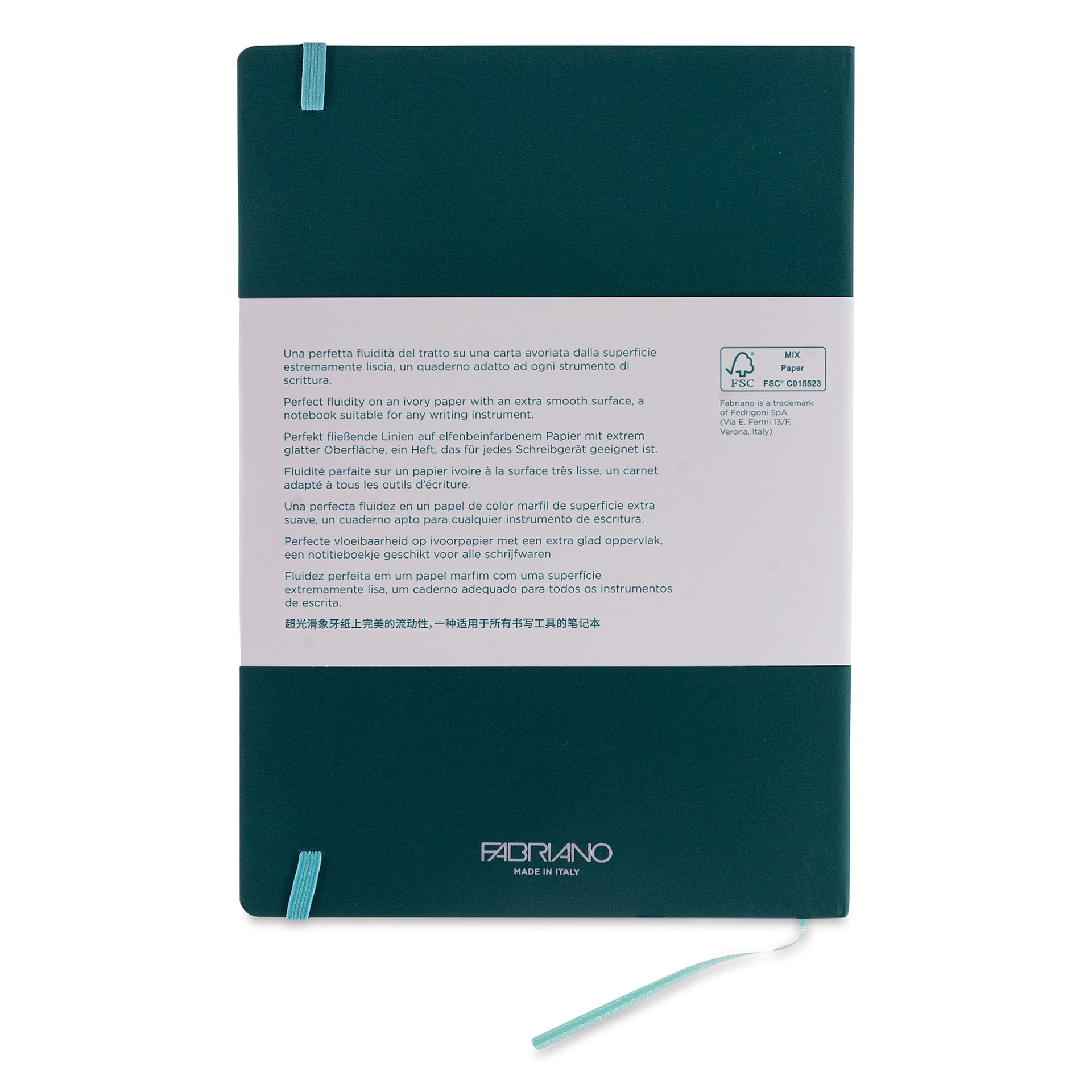Fabriano Ispira Hard-Cover Notebook - Green, 5-4/5" x 8-1/4", Dot Grid, back cover