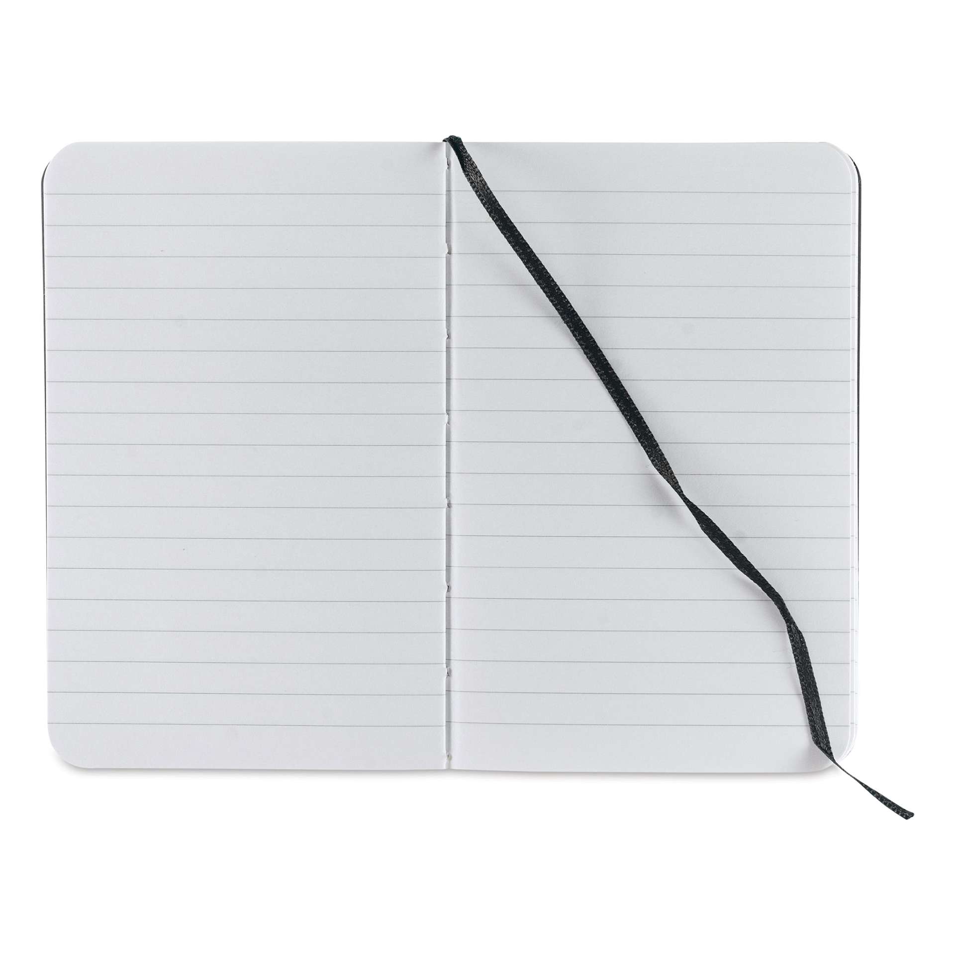 Fabriano EcoQua Plus Stitch-Bound Notebook - Black, 3-1/2" x 5-1/2", Lined, open