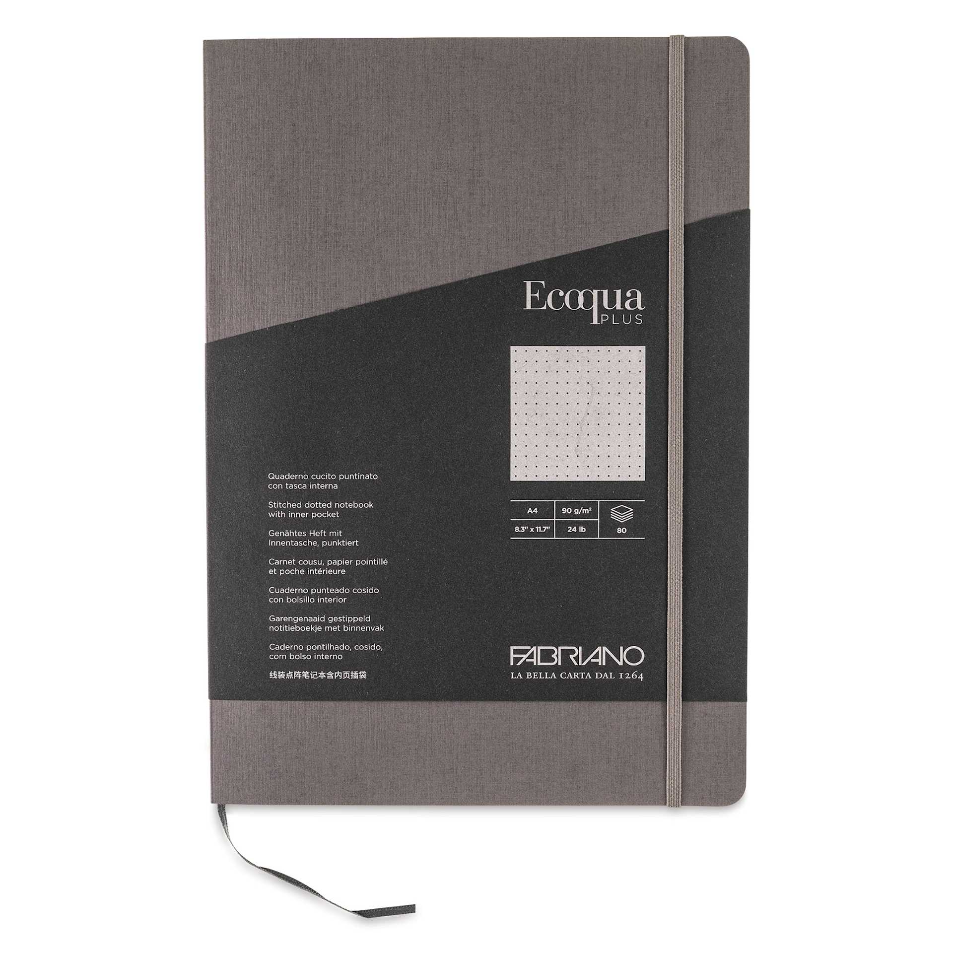 Fabriano EcoQua Plus Stitch-Bound Notebook - Grey, 8-1/4" x 11-3/4", Dot Grid, front cover