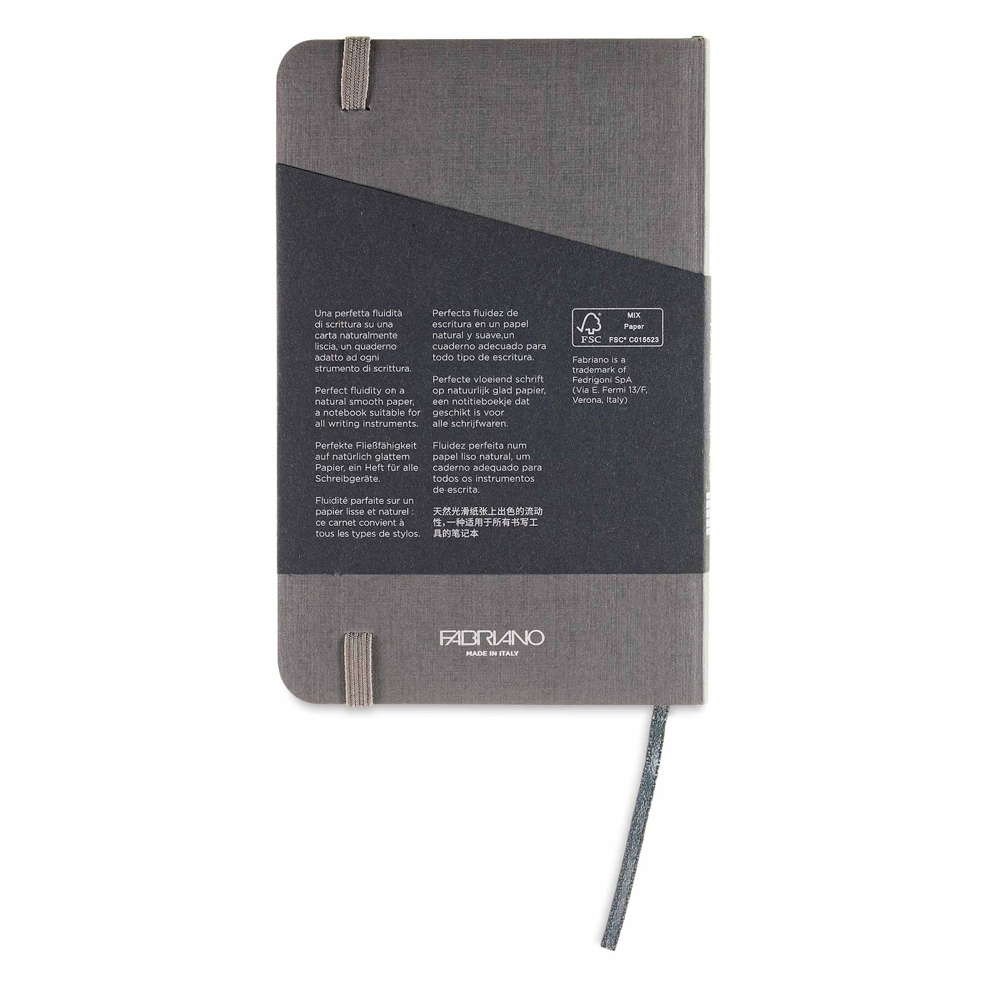 Fabriano EcoQua Plus Stitch-Bound Notebook - Grey, 3-1/2" x 5-1/2", Grid, back cover