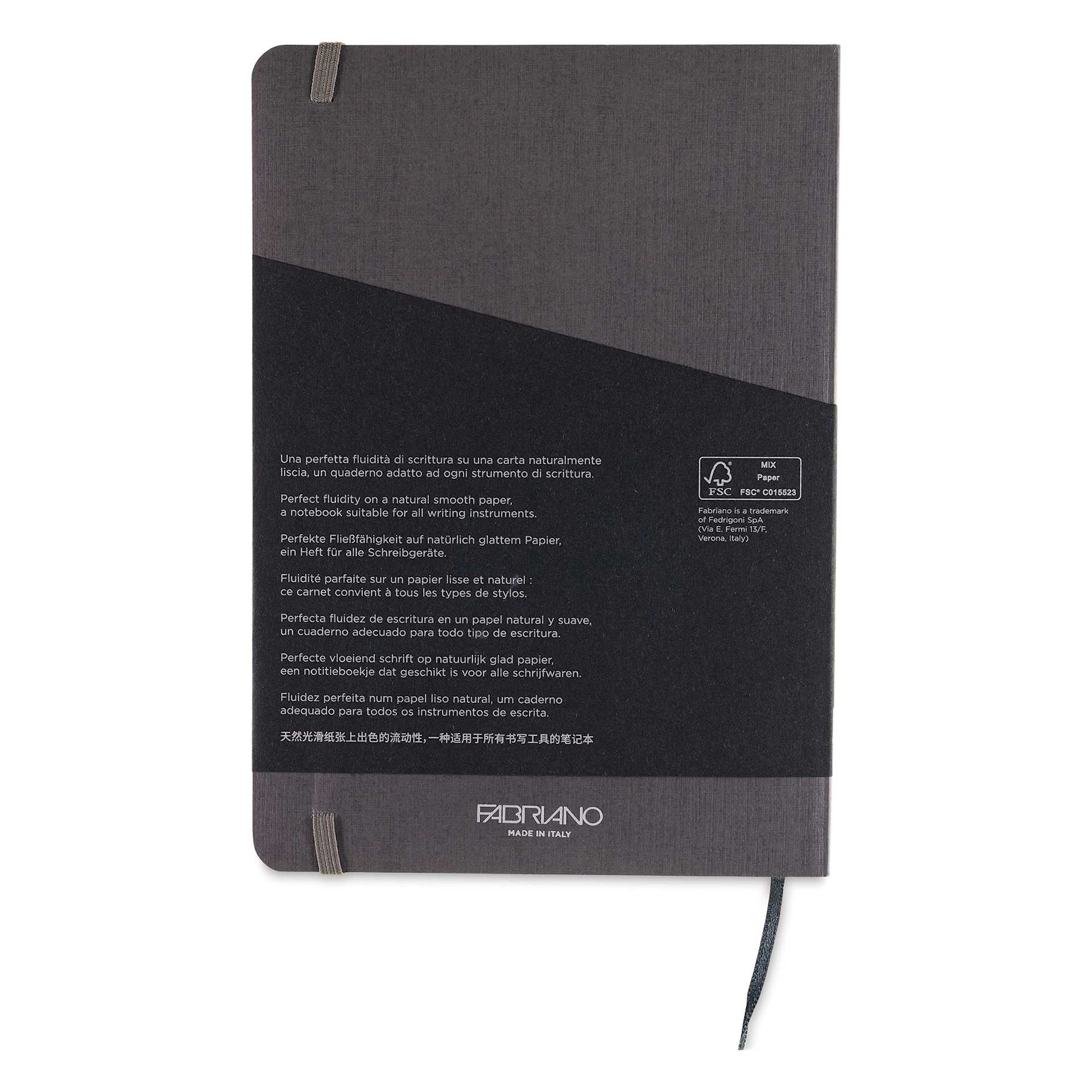 Fabriano EcoQua Plus Stitch-Bound Notebook - Grey, 5-4/5" x 8-1/4", Grid, back cover