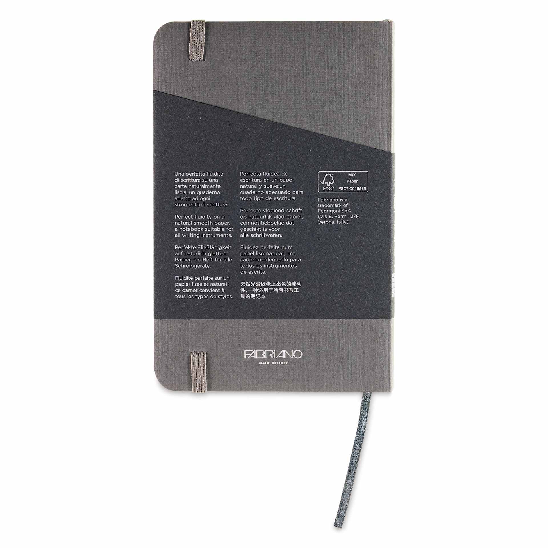 Fabriano EcoQua Plus Stitch-Bound Notebook - Grey, 3-1/2" x 5-1/2", Lined, back cover