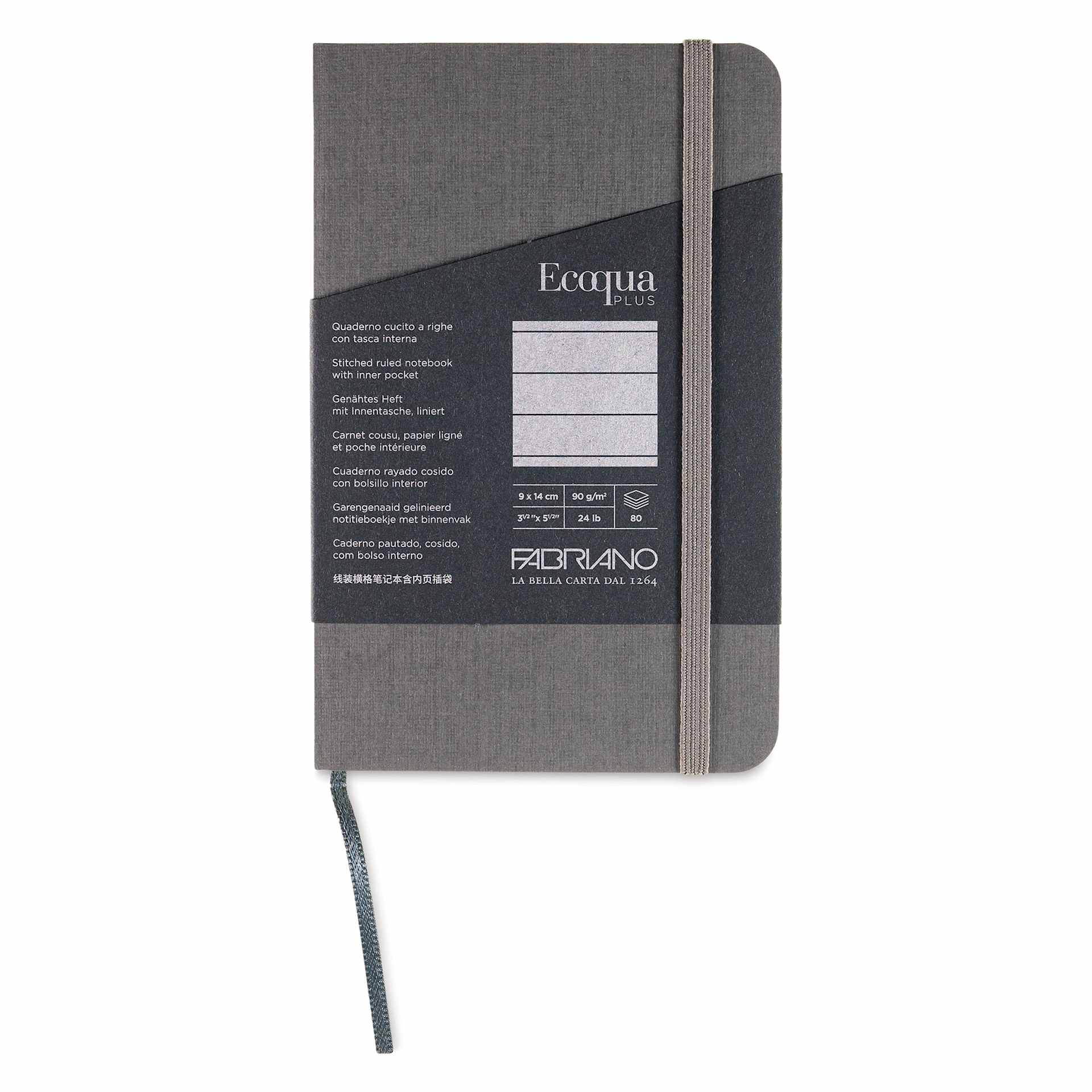 Fabriano EcoQua Plus Stitch-Bound Notebook - Grey, 3-1/2" x 5-1/2", Lined, front cover