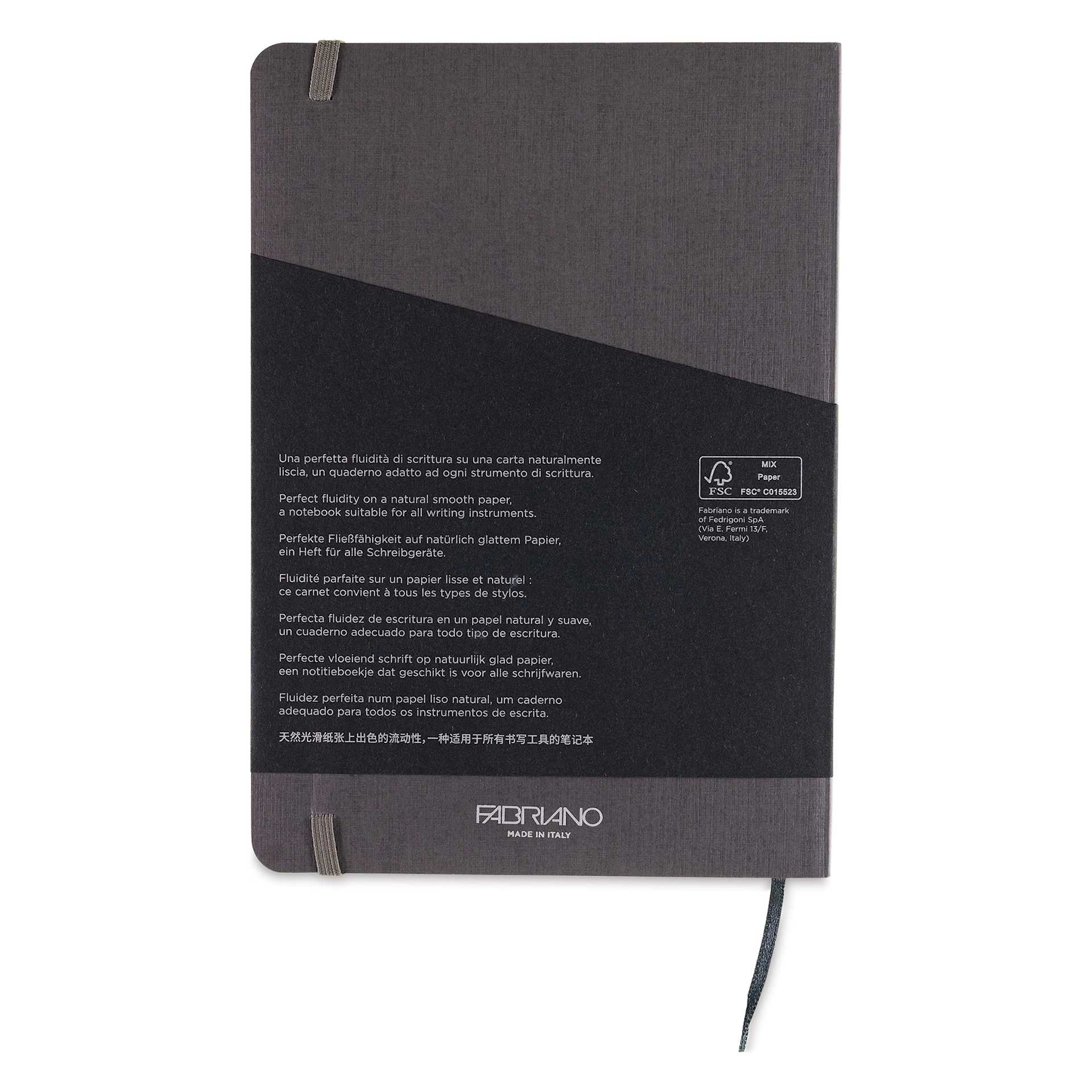 Fabriano EcoQua Plus Stitch-Bound Notebook - Grey, 5-4/5" x 8-1/4", Lined, back cover
