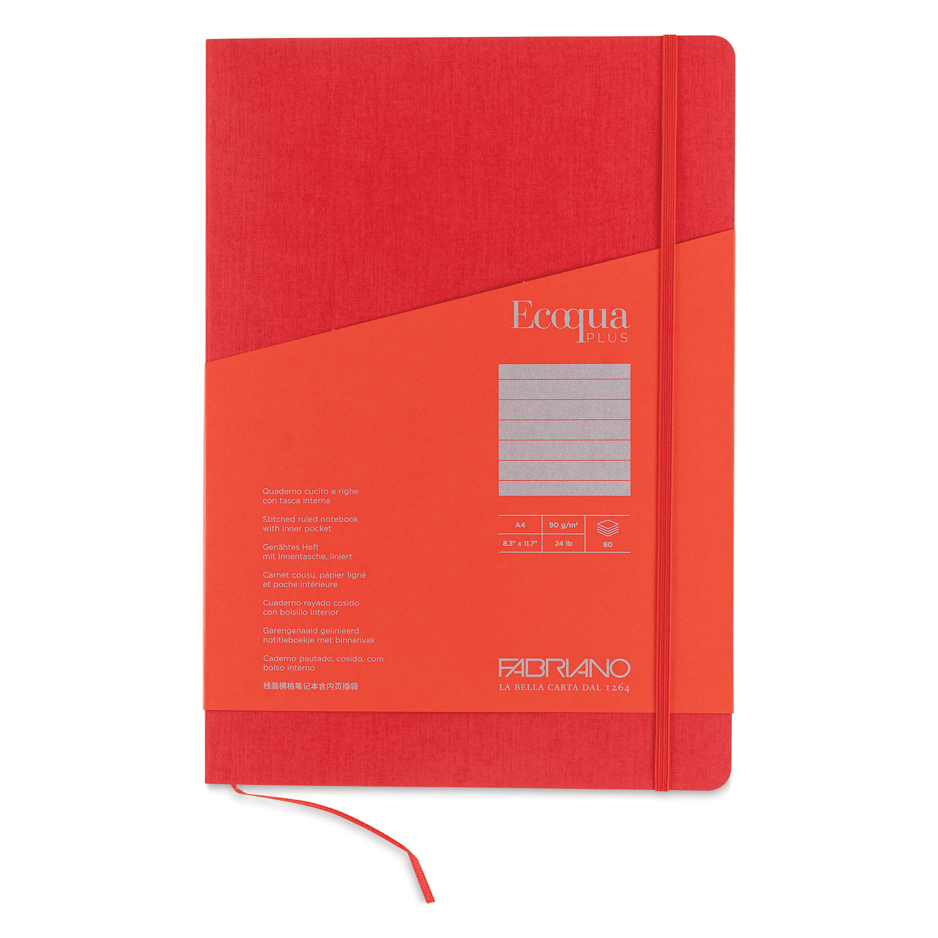 Fabriano EcoQua Plus Stitch-Bound Notebook - Red, 8-1/4" x 11-3/4", Lined, front cover