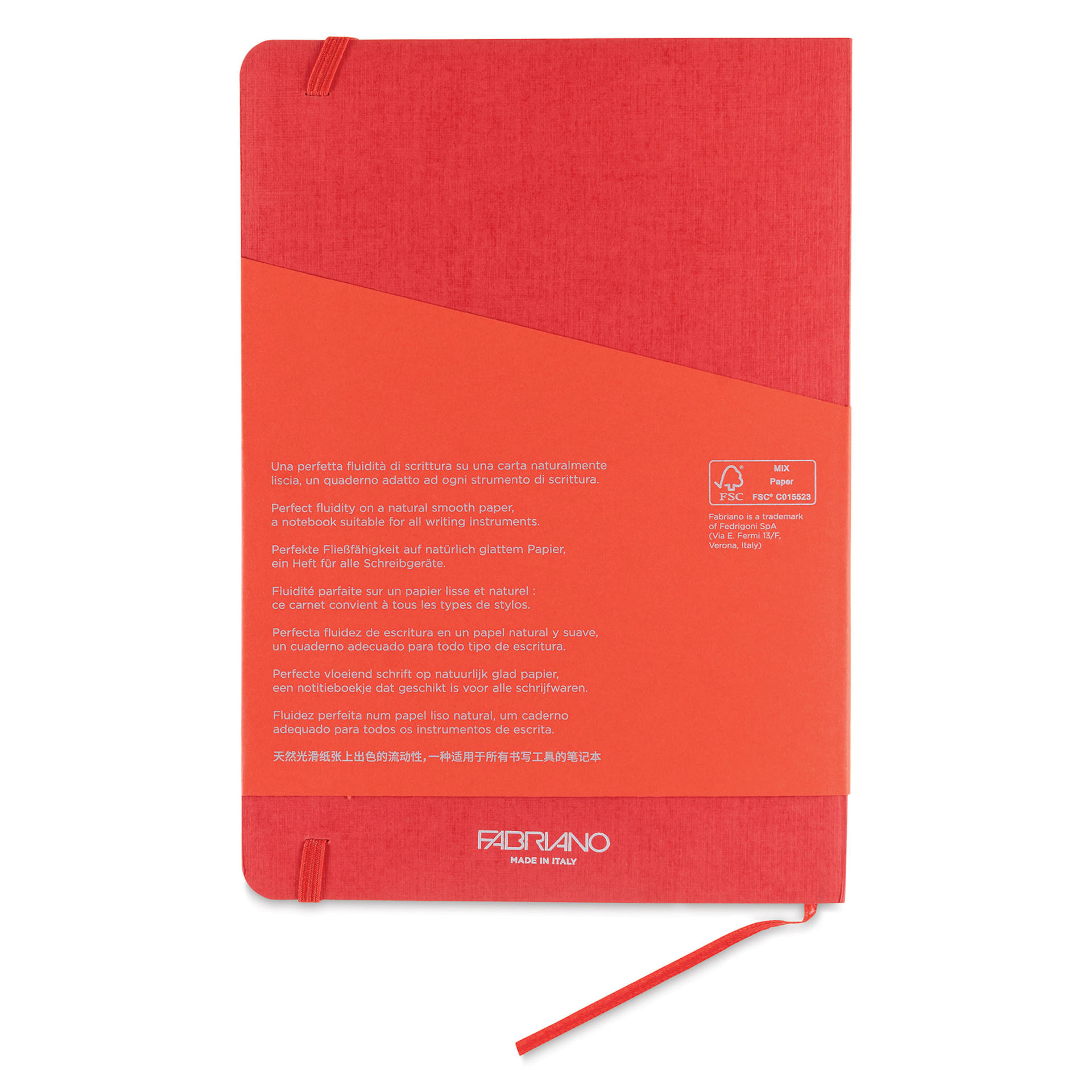 Fabriano EcoQua Plus Stitch-Bound Notebook - Red, 5-4/5" x 8-1/4", Lined, back cover