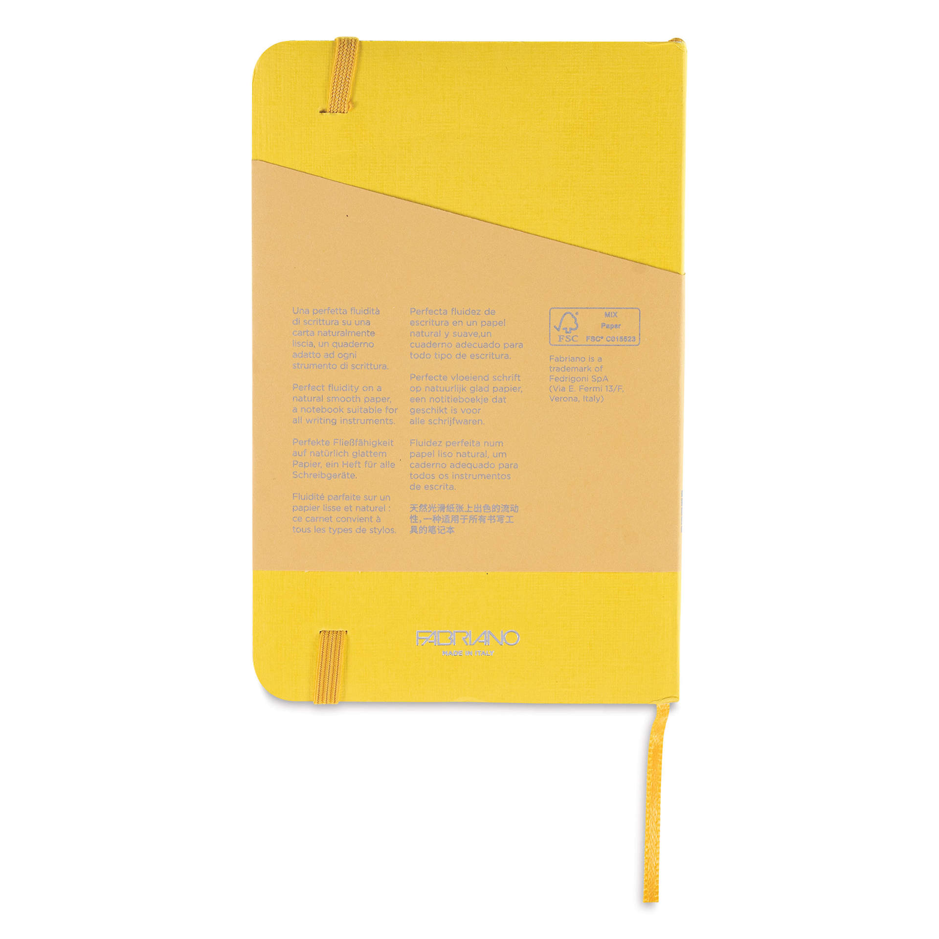 Fabriano EcoQua Plus Stitch-Bound Notebook - Yellow, 3-1/2" x 5-1/2", Lined, back cover