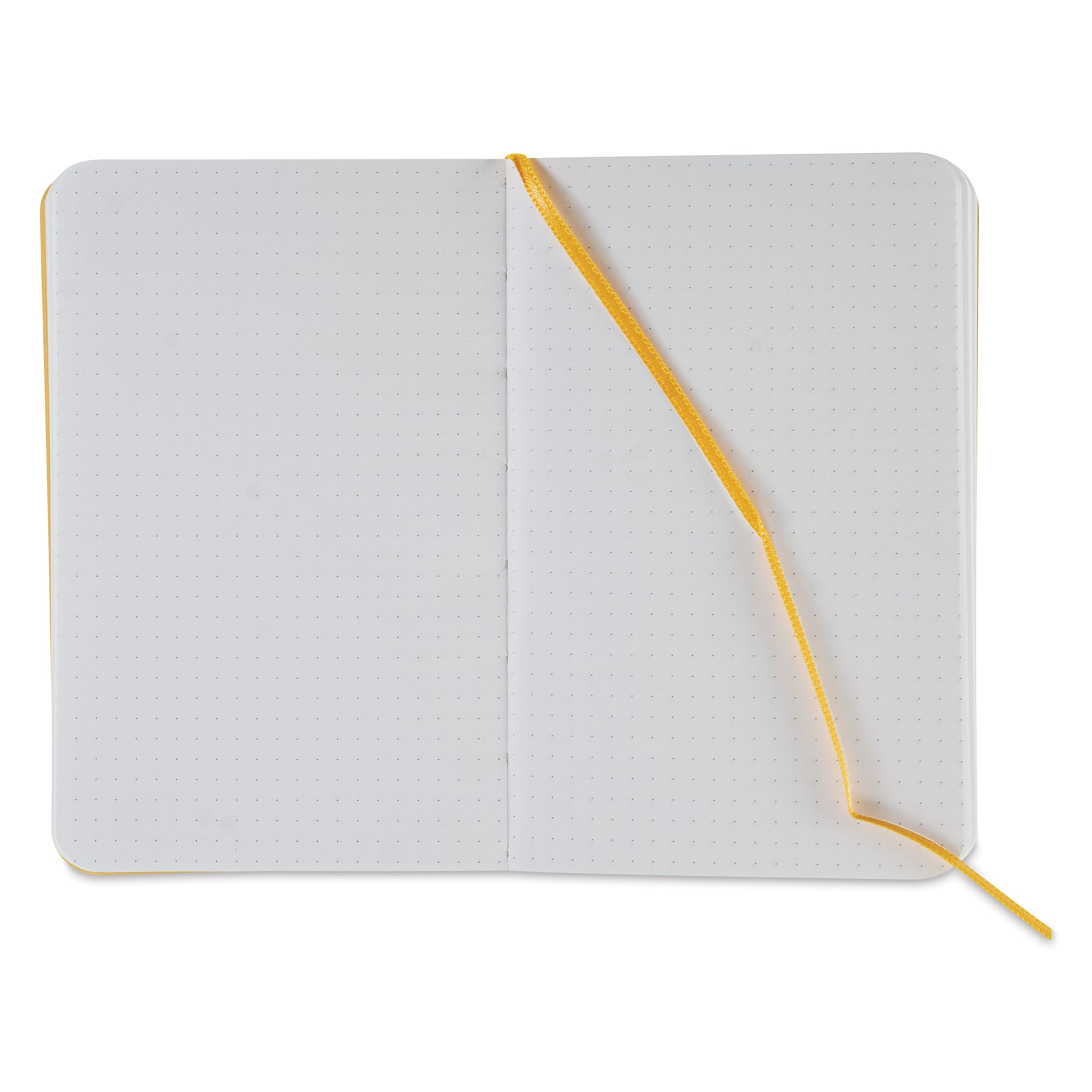 Fabriano EcoQua Plus Stitch-Bound Notebook - Yellow, 3-1/2" x 5-1/2", Dot Grid, open