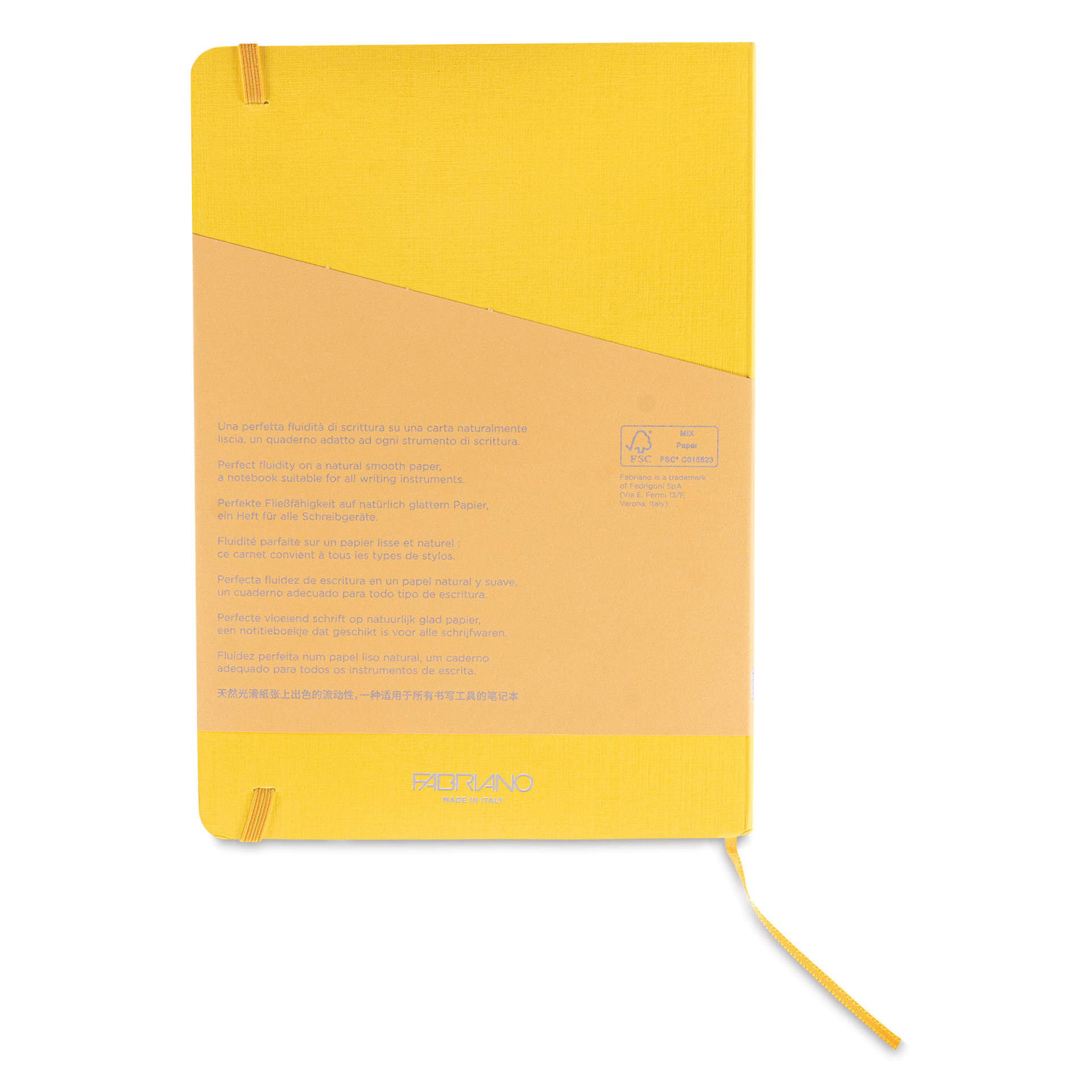 Fabriano EcoQua Plus Stitch-Bound Notebook - Yellow, 5-4/5" x 8-1/4", Dot Grid, back cover