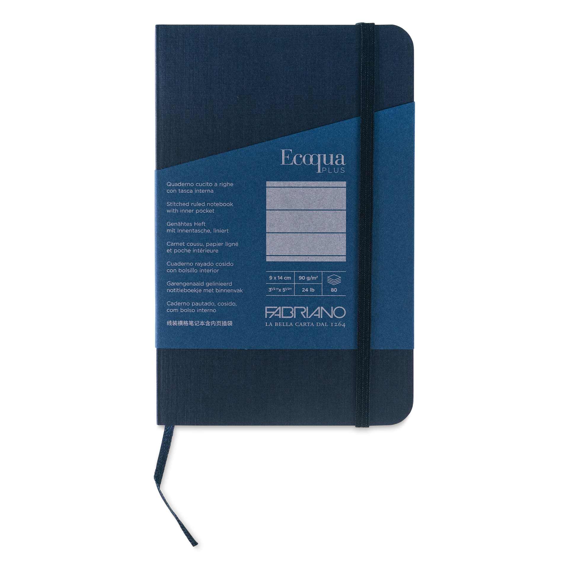 Fabriano EcoQua Plus Stitch-Bound Notebook - Navy, 3-1/2" x 5-1/2", Lined, front cover