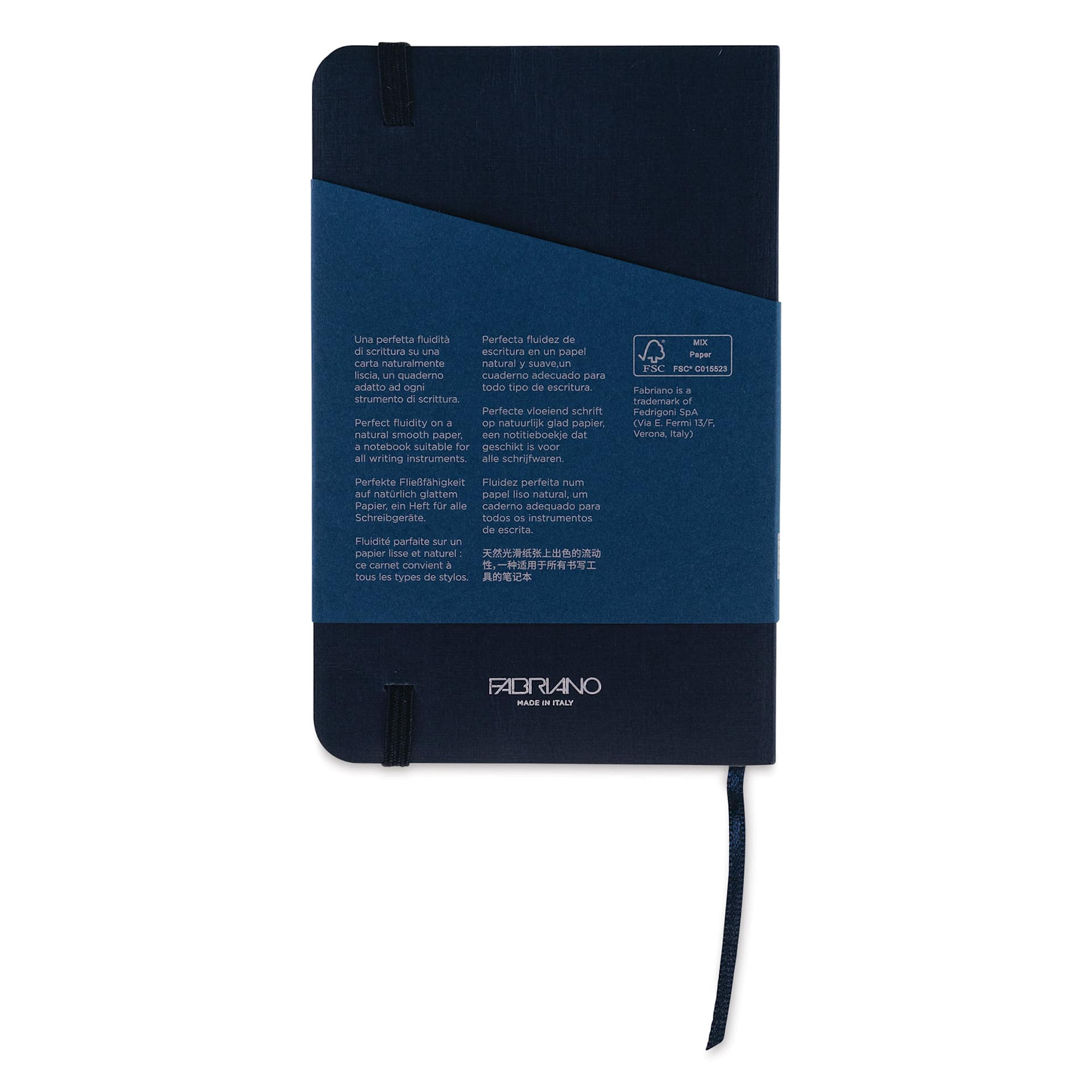 Fabriano EcoQua Plus Stitch-Bound Notebook - Navy, 3-1/2" x 5-1/2", Dot Grid, back cover